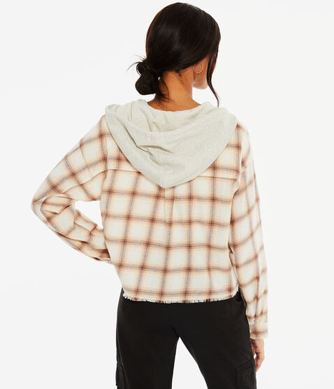 Long Sleeve Plaid Hooded Button-Down Shirt Long Sleeve Plaid Hooded Button-Down Shirt