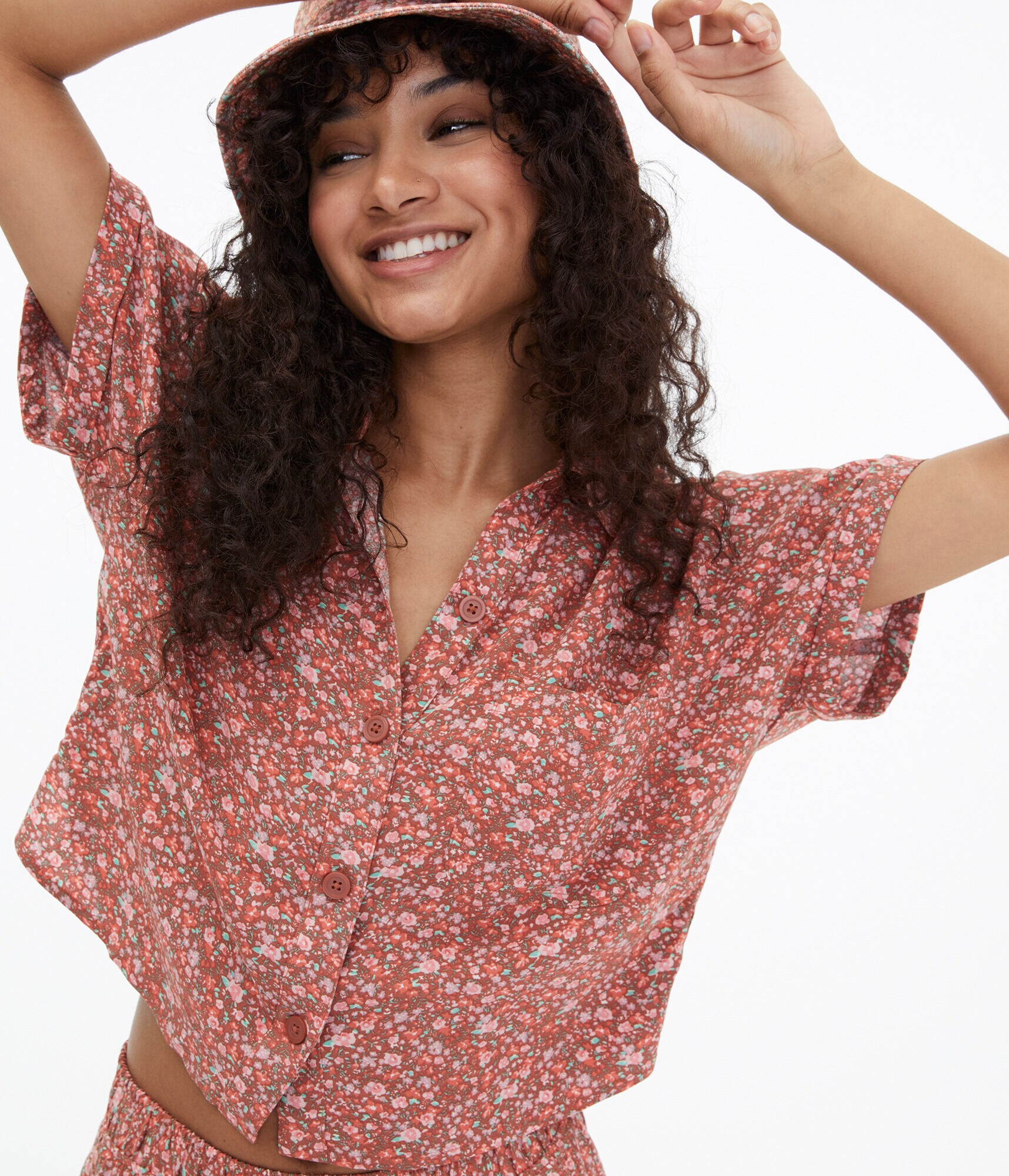 Short Sleeve Floral Print Boyfriend Shirt