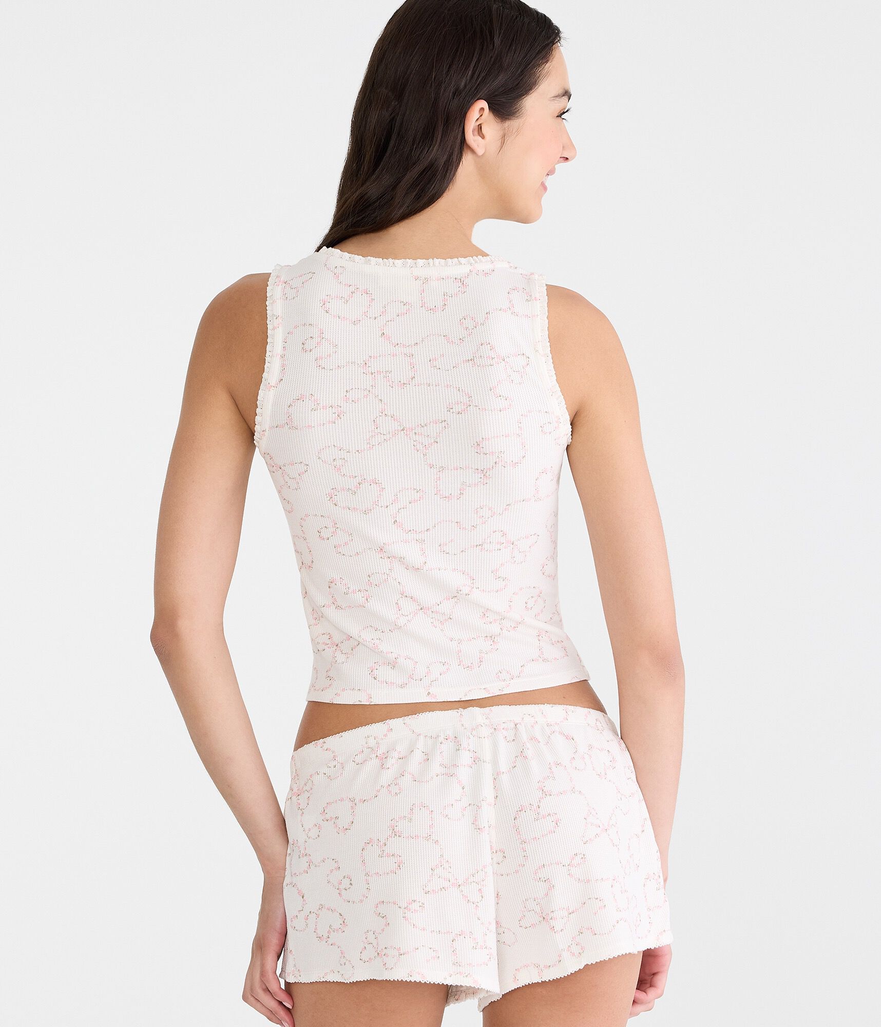 Floral Bow Cropped Waffle Sleep Tank