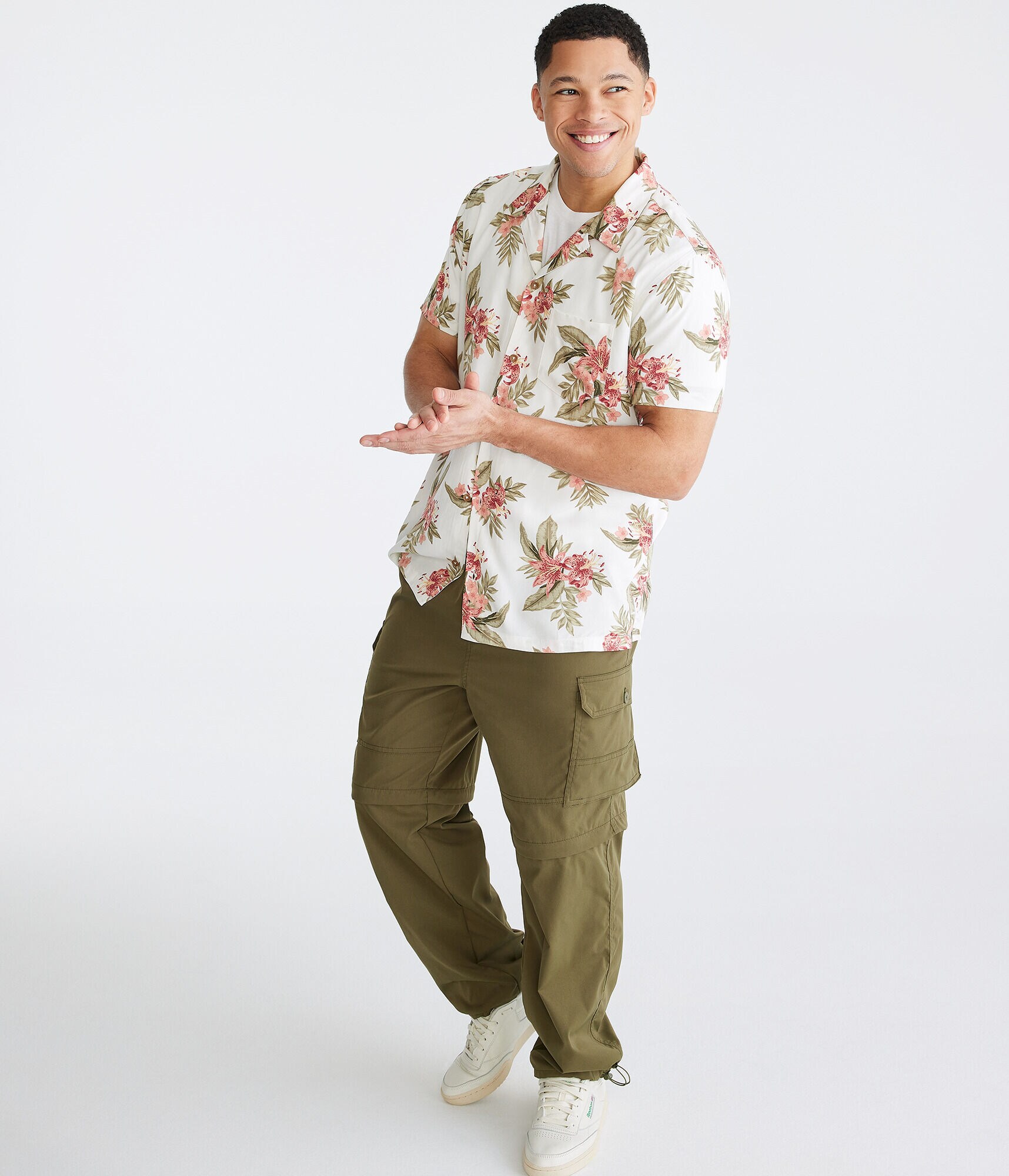 Tropical Floral Print Camp Shirt