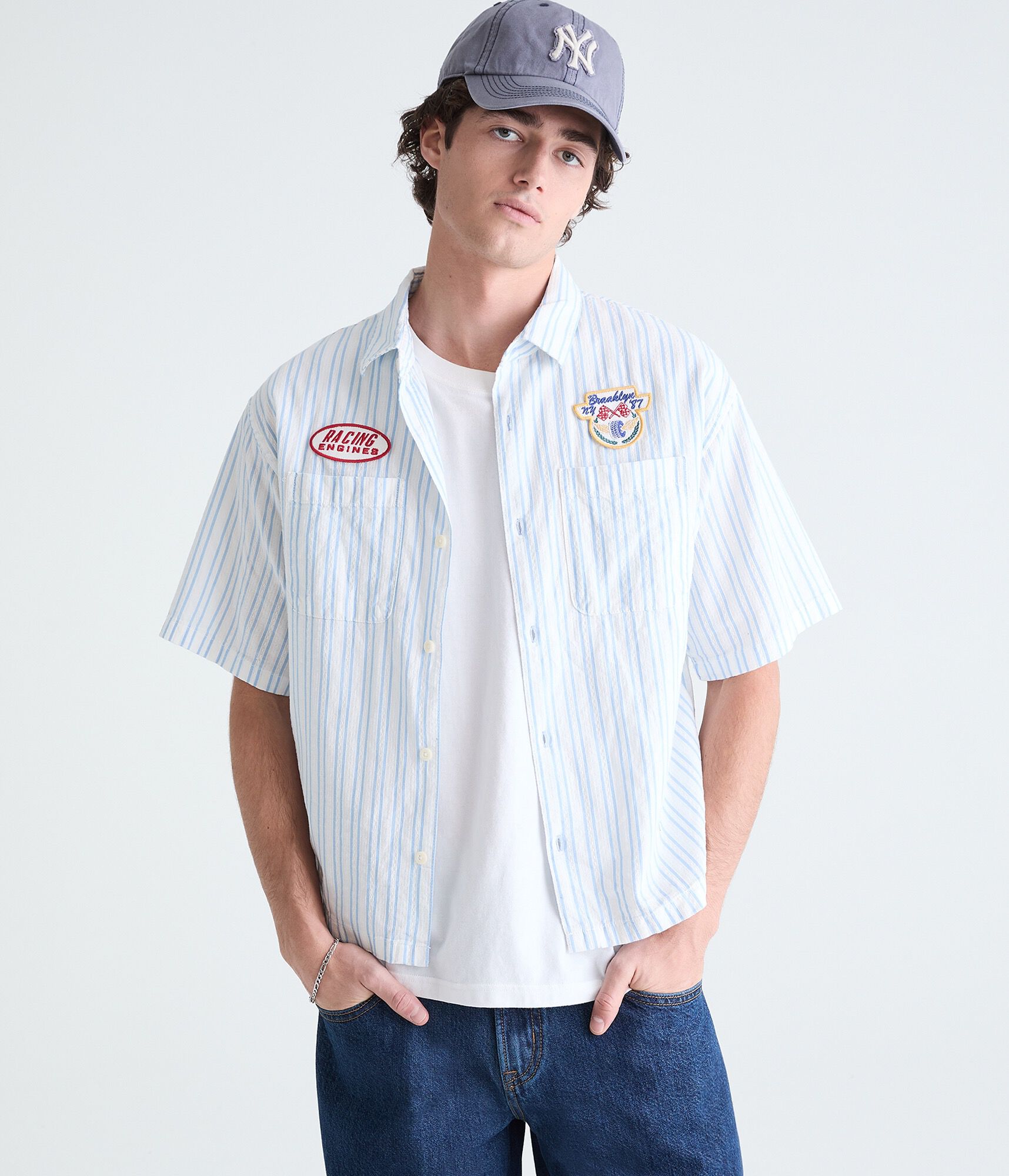 Racing Engines Striped Boxy Shirt