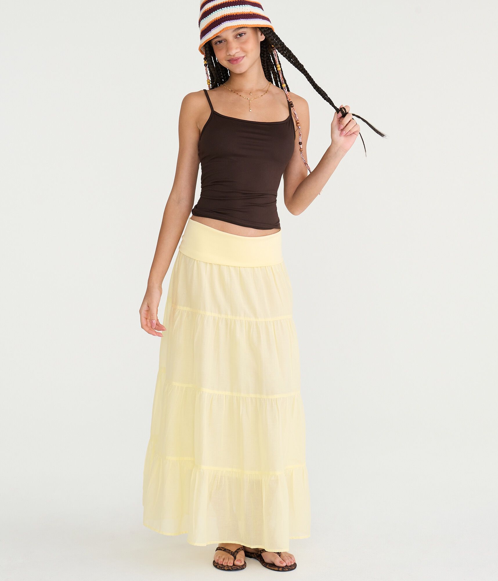 Tiered Fold-Over Maxi Skirt