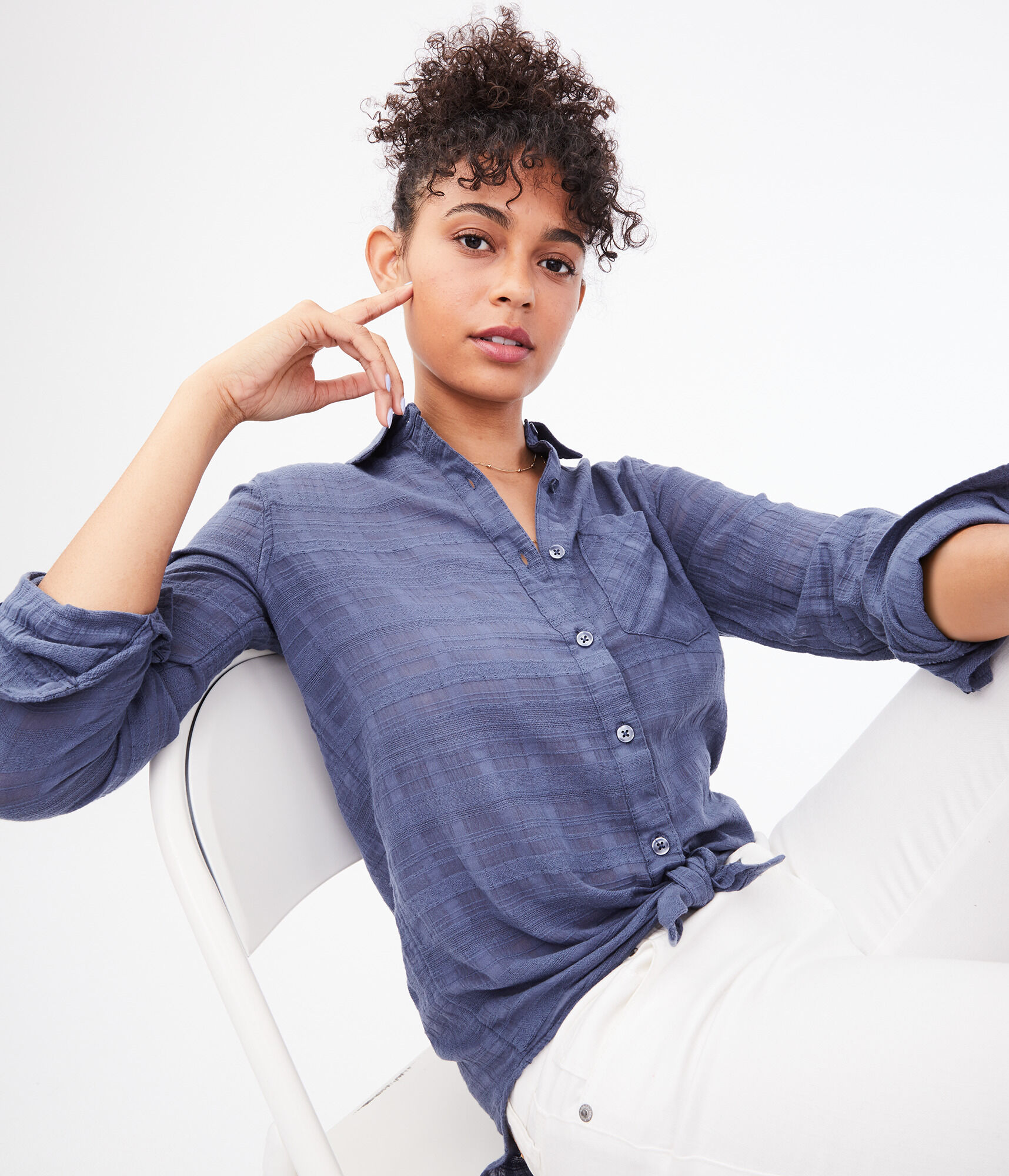 Long Sleeve Textured Button-Down Shirt