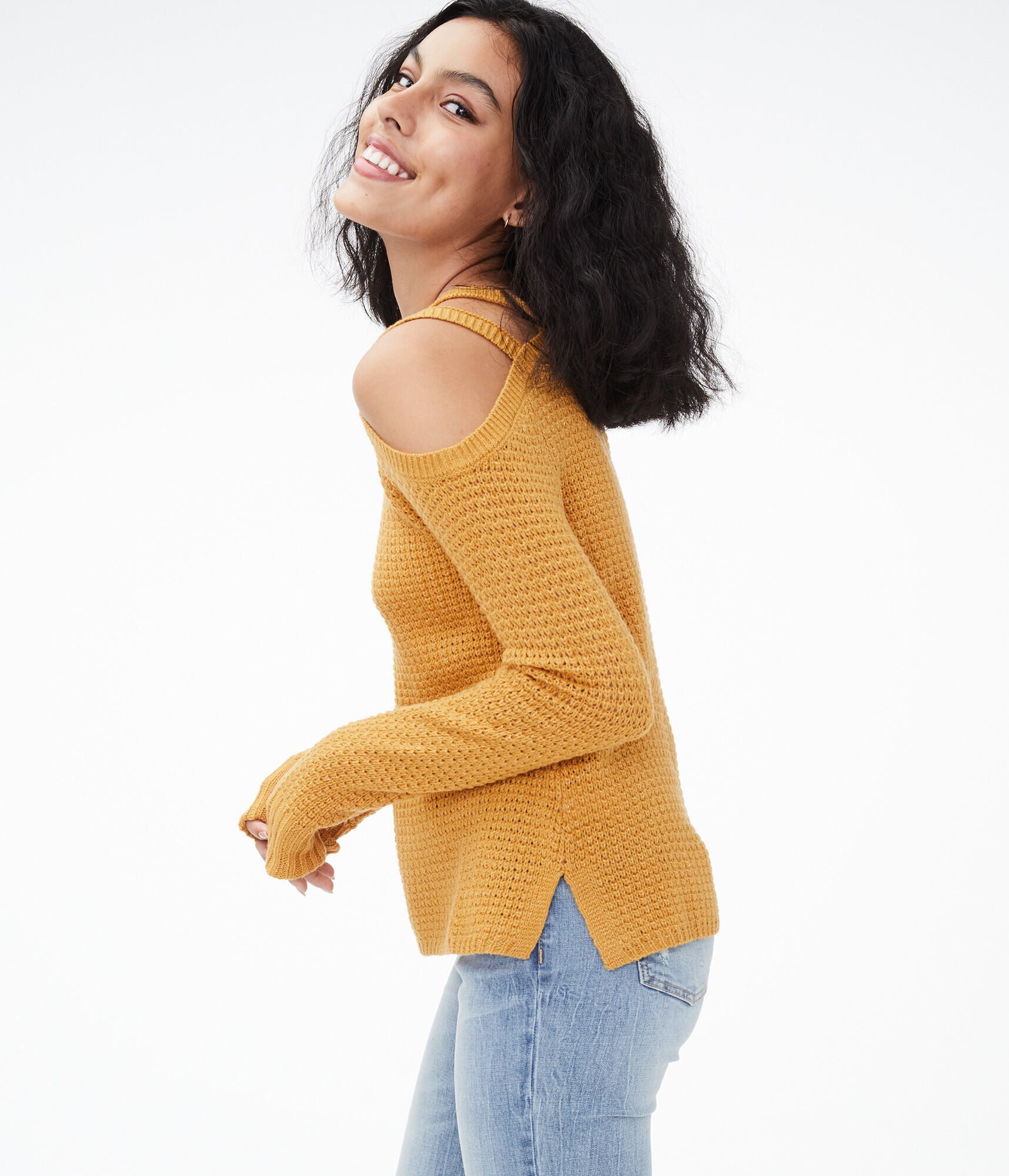 Strappy Cold-Shoulder Sweater