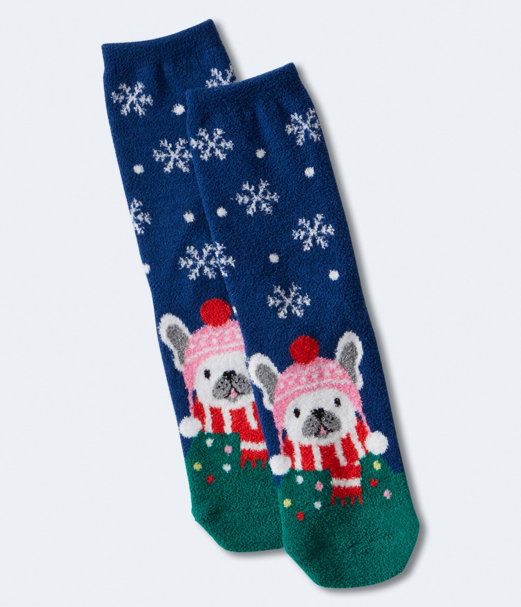 Holiday Frenchie Fuzzy Crew Socks
