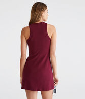 Solid High-Neck Ribbed Mini Dress