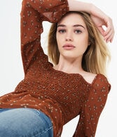 Long Sleeve Floral Smocked Top