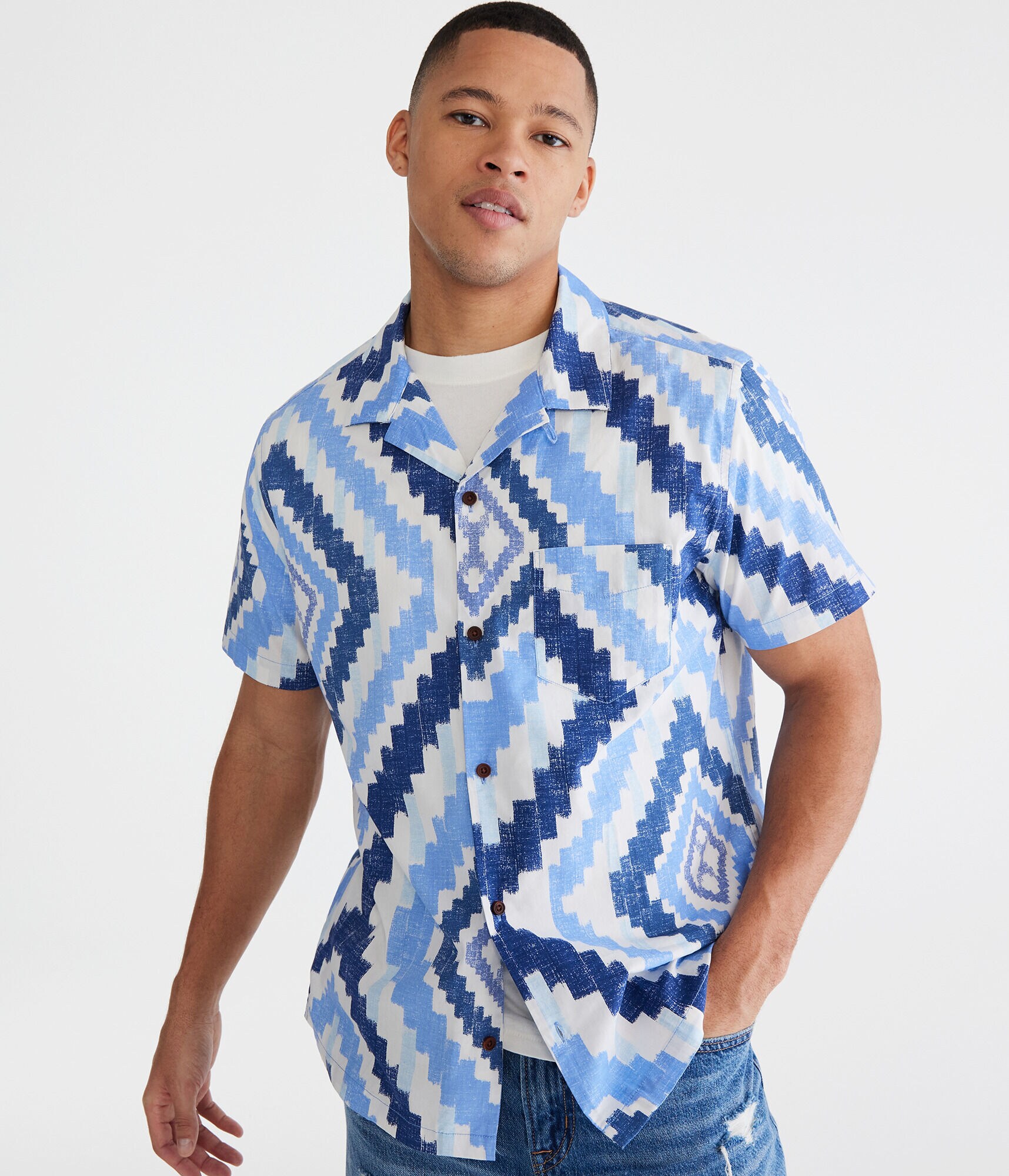 Ikat Print Camp Shirt