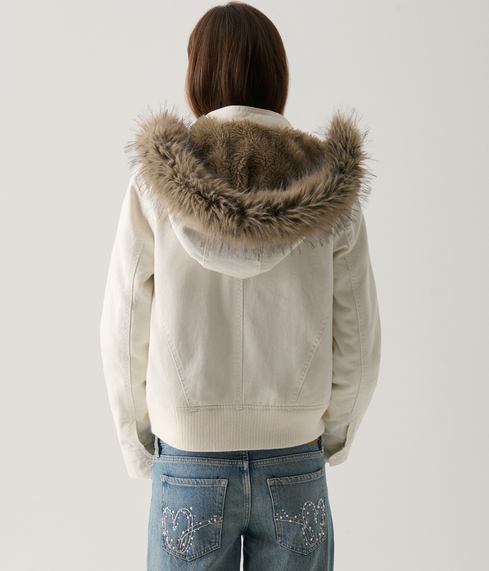 Faux Fur Hooded Full-Zip Utility Jacket