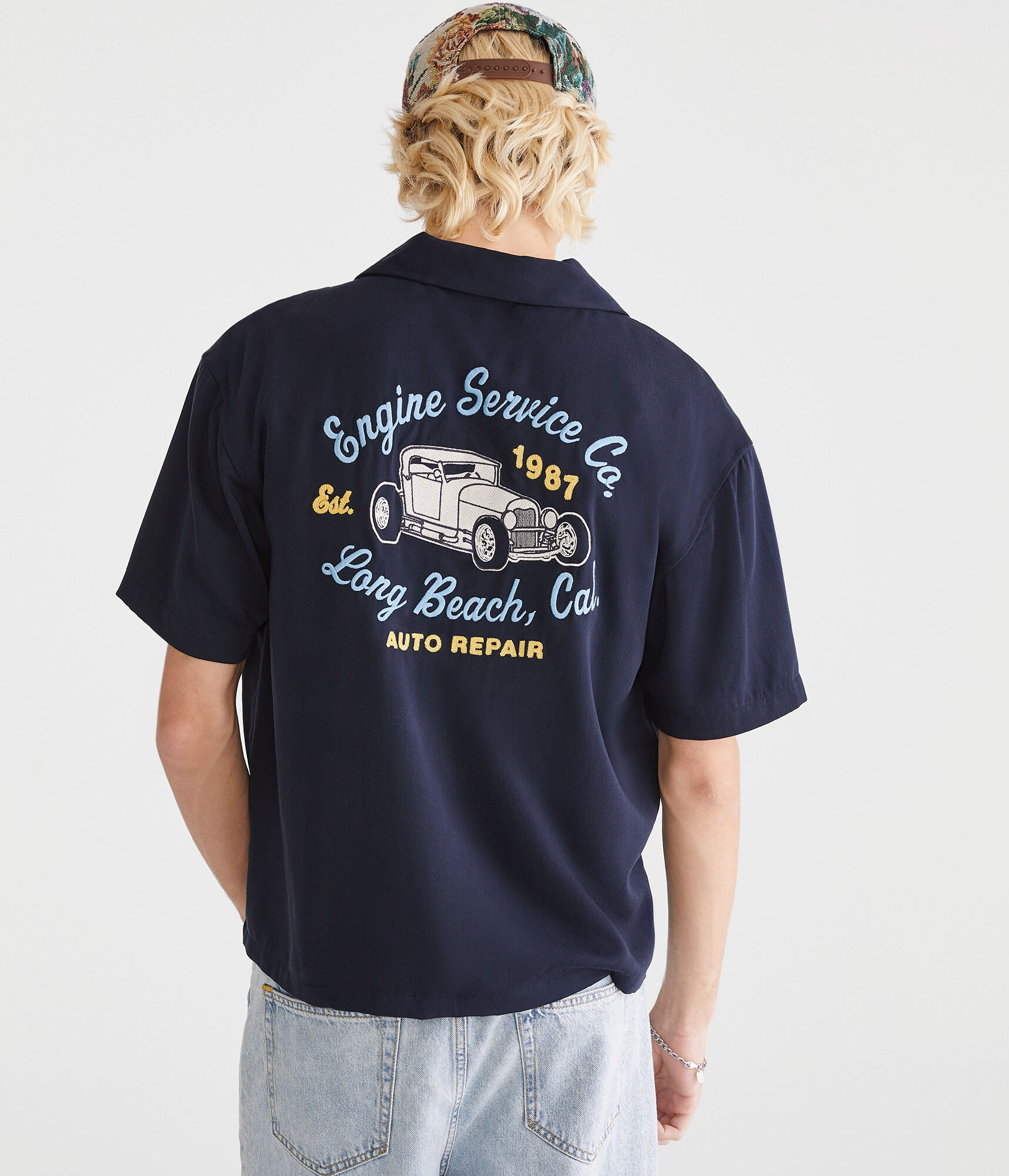 Short Sleeve Long Beach Auto Repair Boxy Camp Shirt
