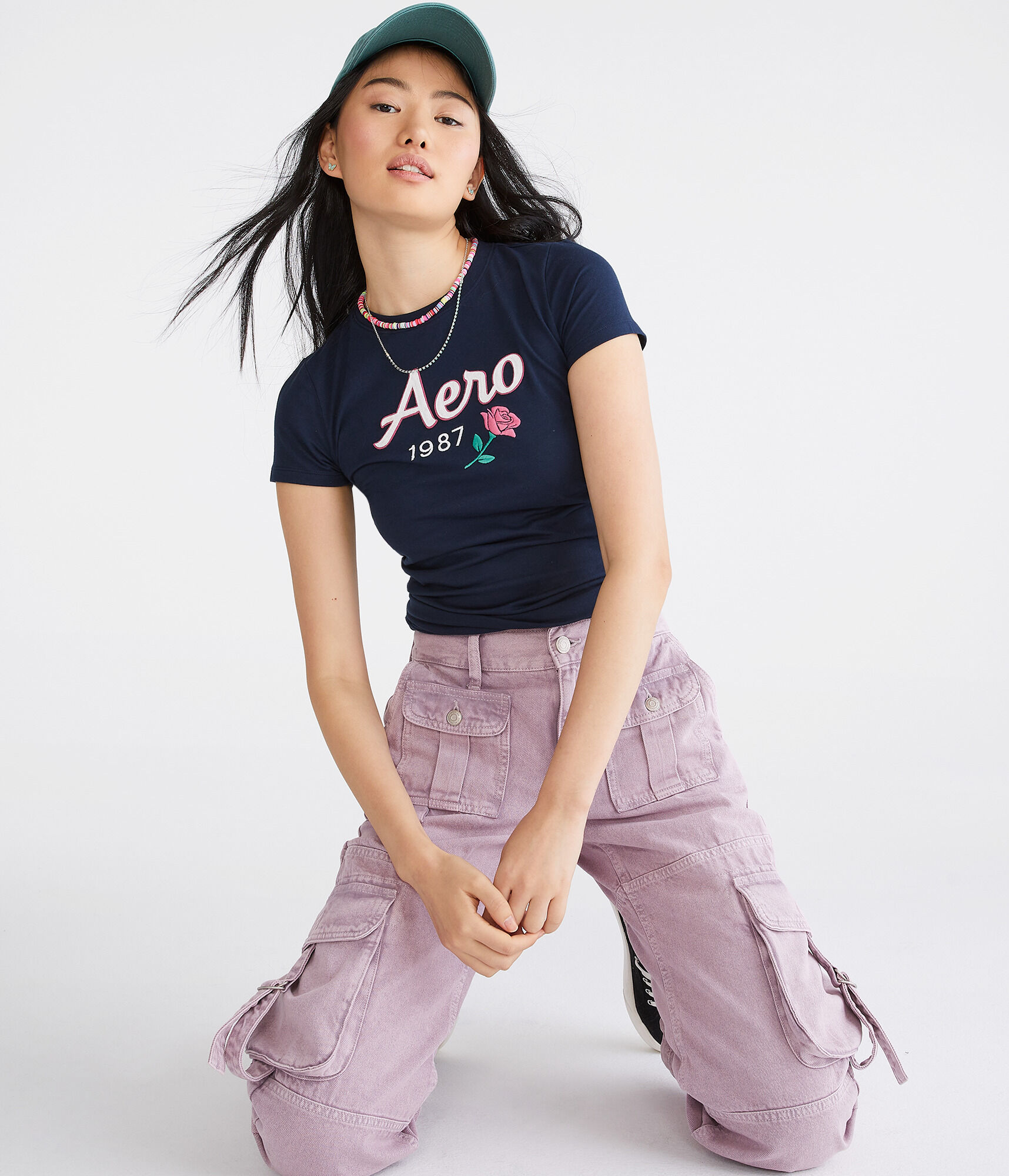 Aero Script Rose Appliqu&eacute; Graphic Tee