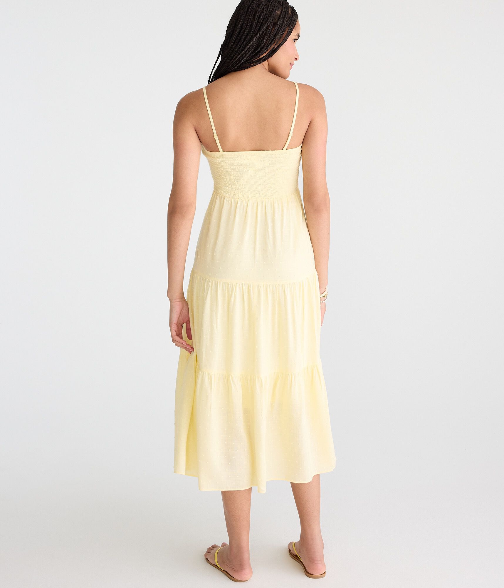 Swiss Dot Strapless Smocked Midi Dress