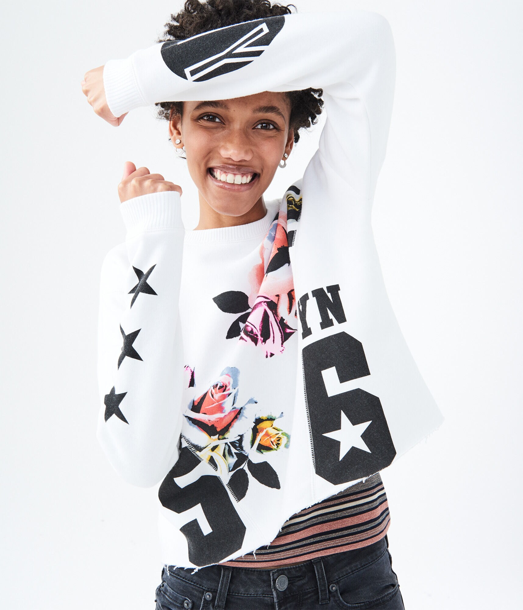 BKYN 56 Roses Split-Graphic Crew Sweatshirt