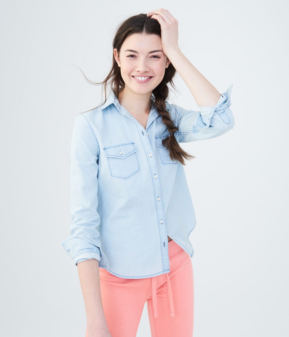 Long Sleeve Light Chambray Button-Down Shirt