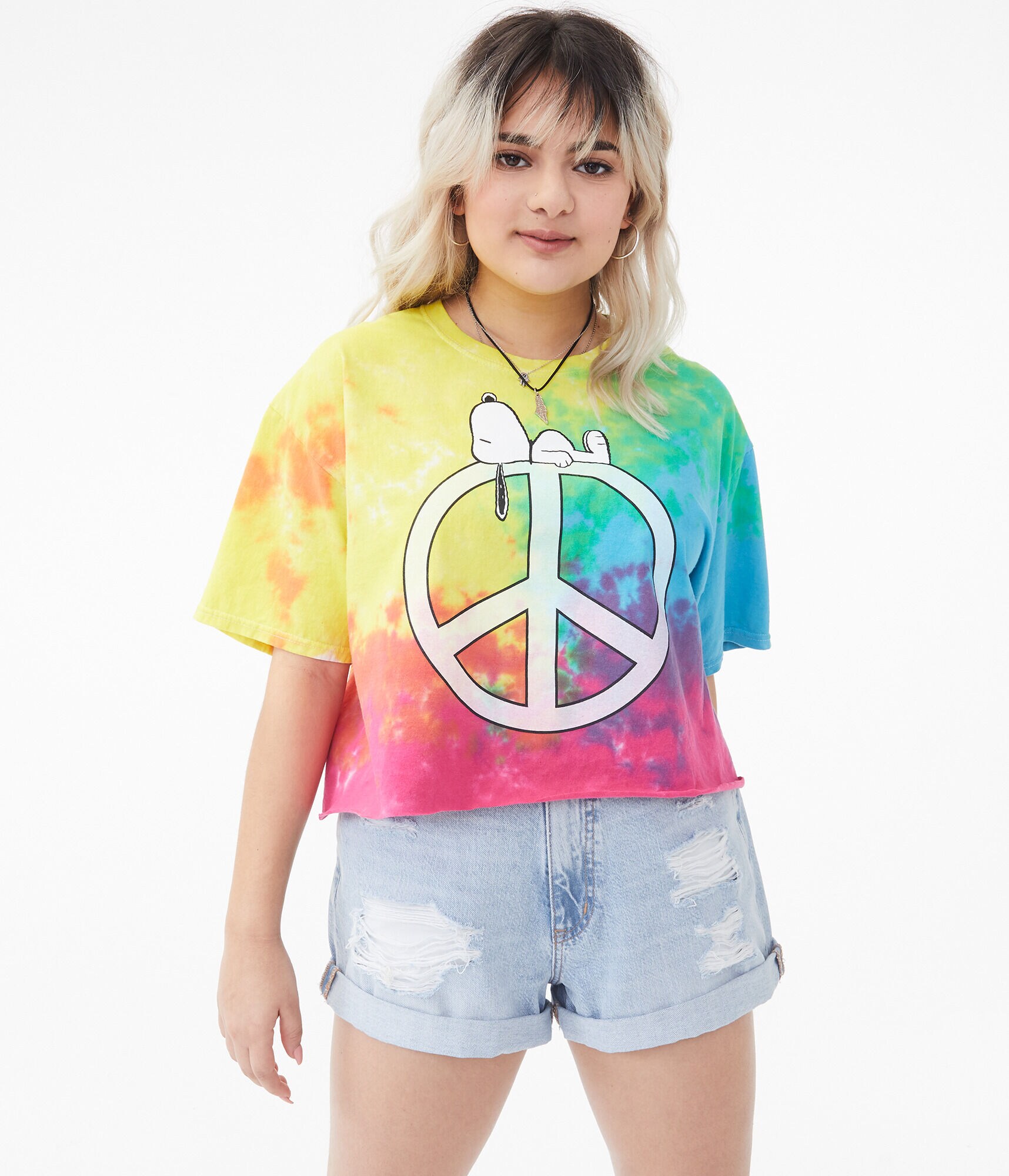 Snoopy Peace Sign Tie-Dye Graphic Tee