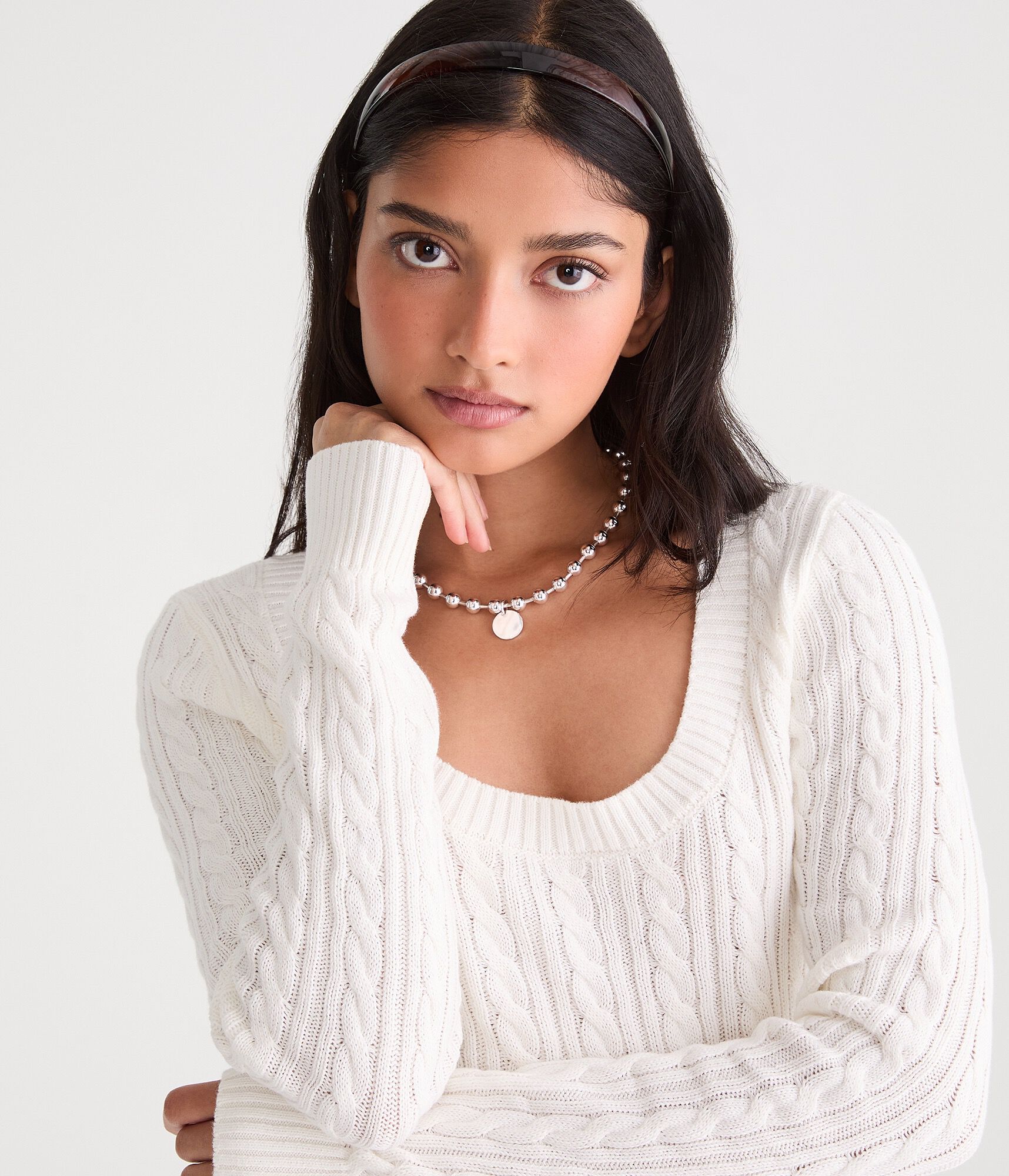 Cable Scoop-Neck Sweater