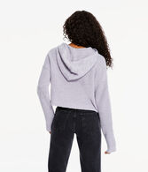Solid Hooded Cropped V-Neck Sweater