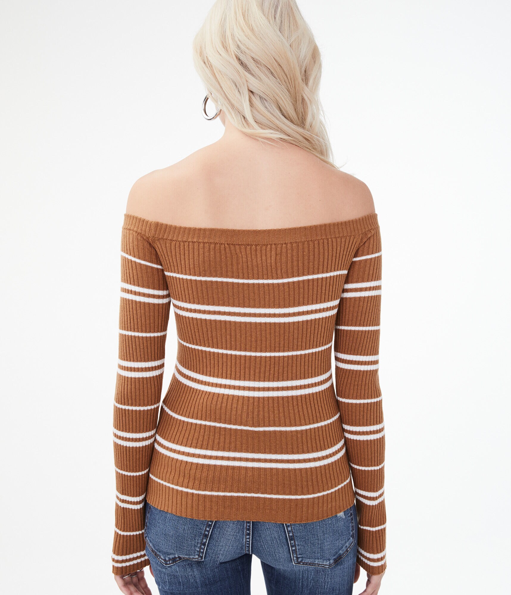 Long Sleeve Striped Off-The-Shoulder Bodycon Top