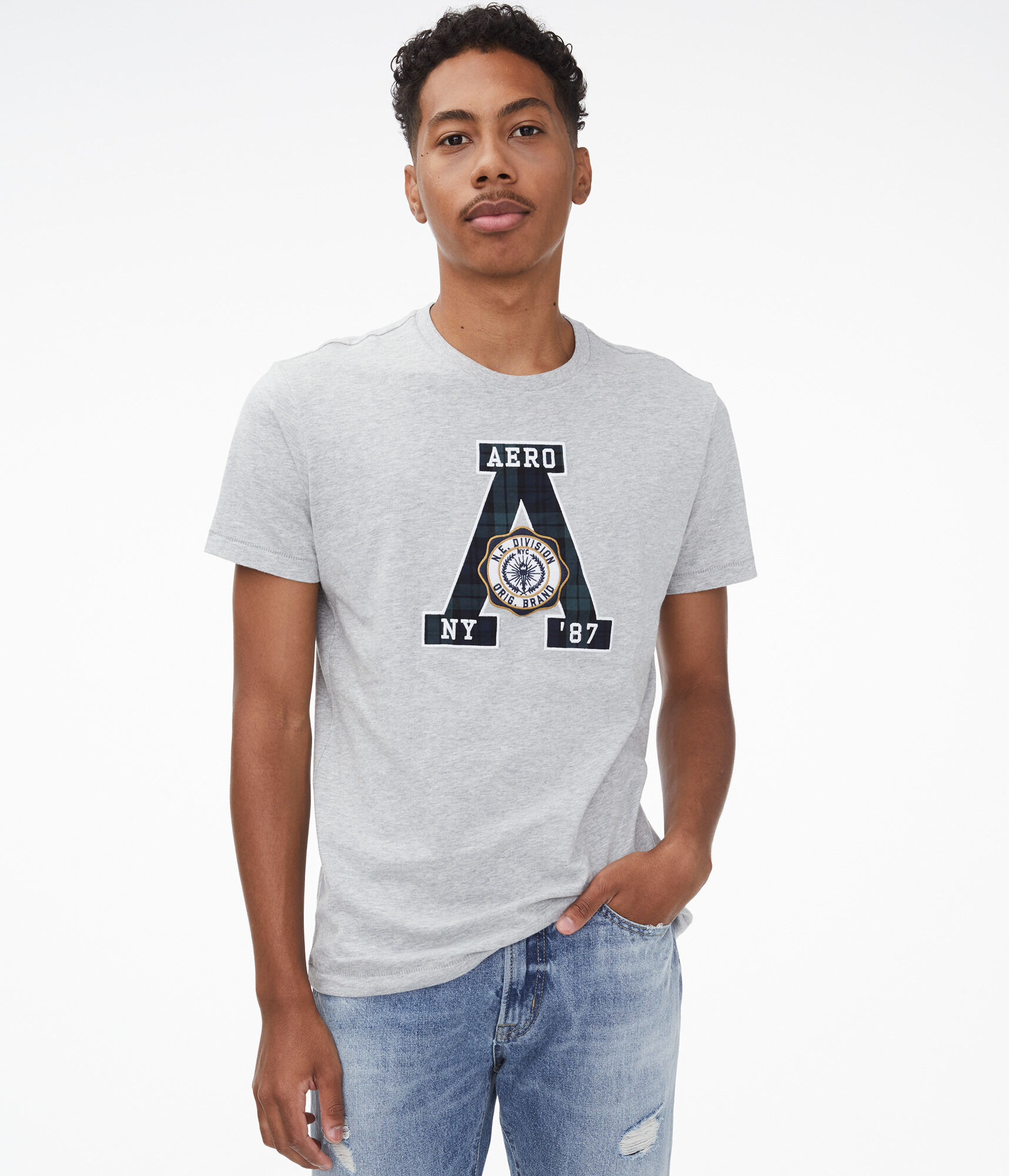 Plaid Letter Appliqu&eacute; Graphic Tee