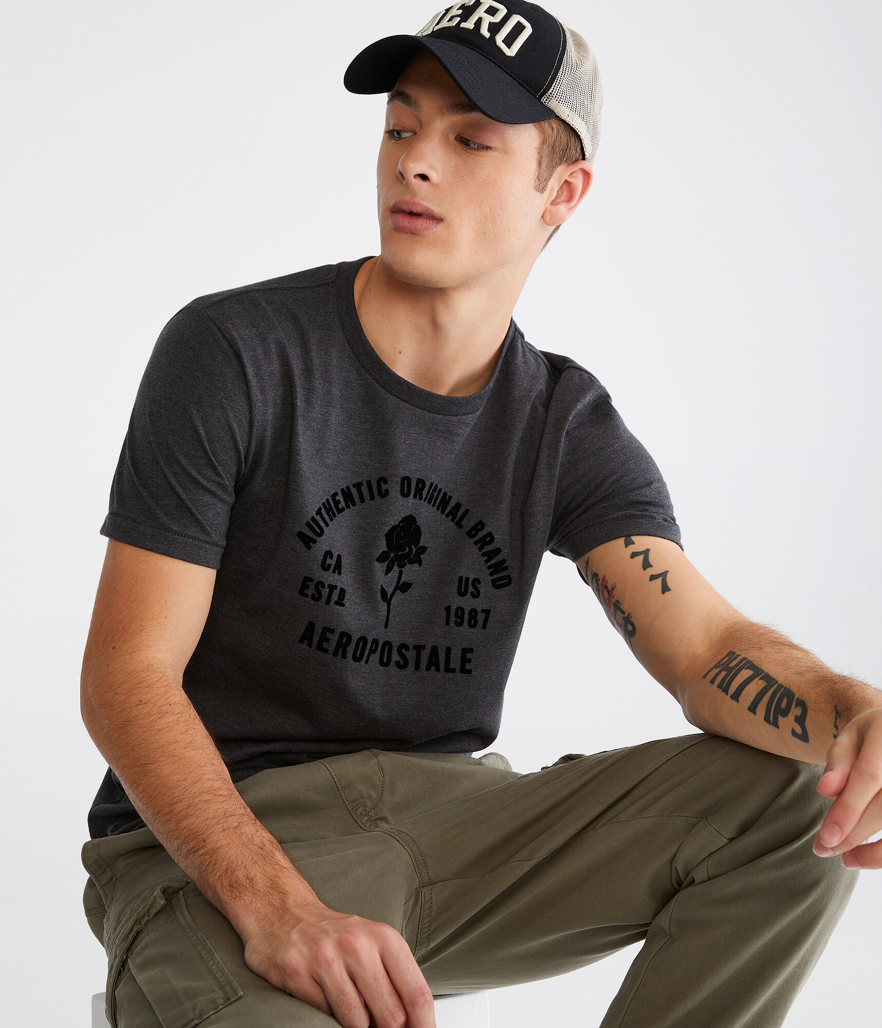 Aeropostale Rose Flocked Graphic Tee