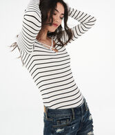 Long Sleeve Striped Crisscross Bodycon Top***