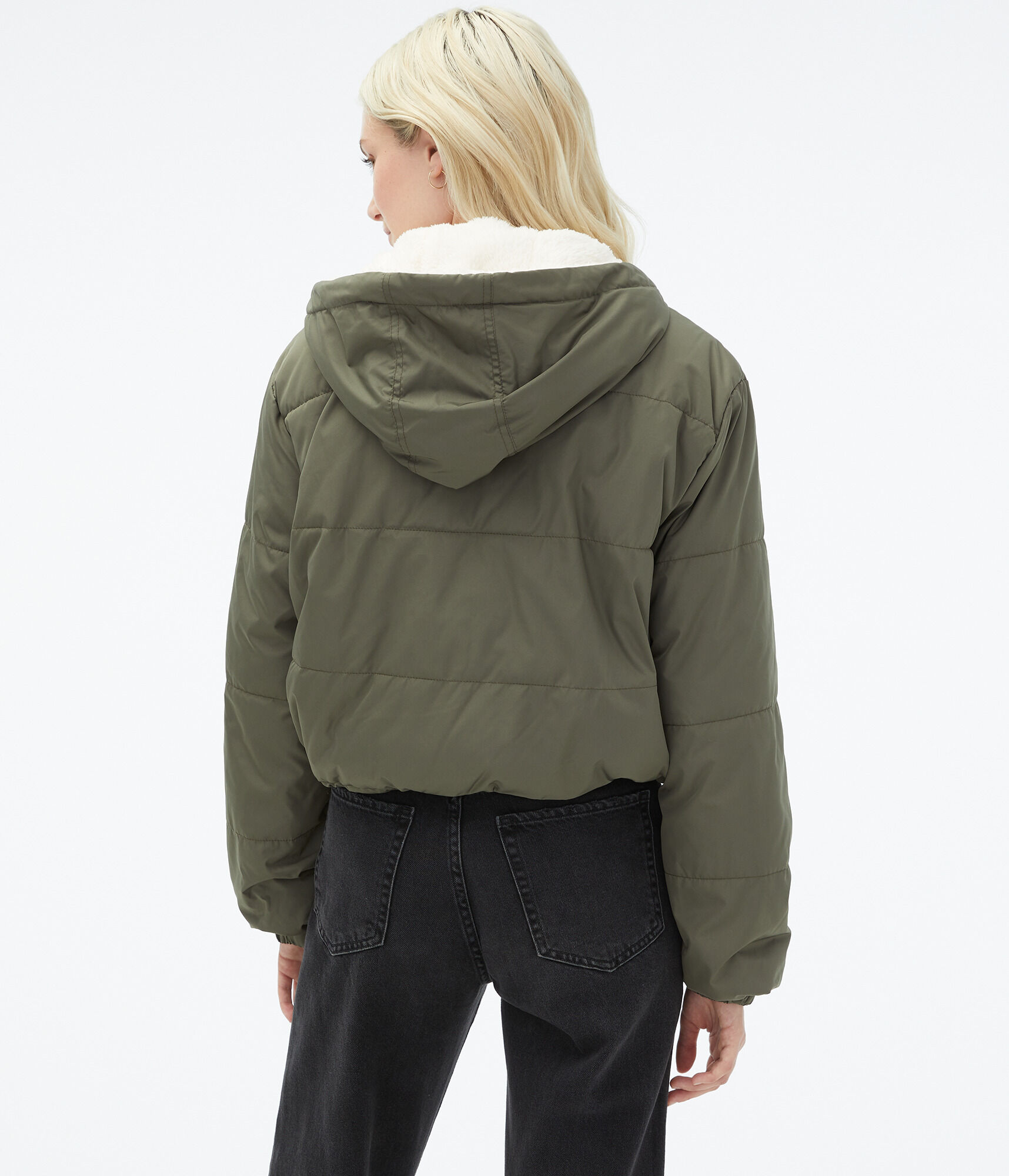 Quilted Sherpa-Lined Hooded Jacket