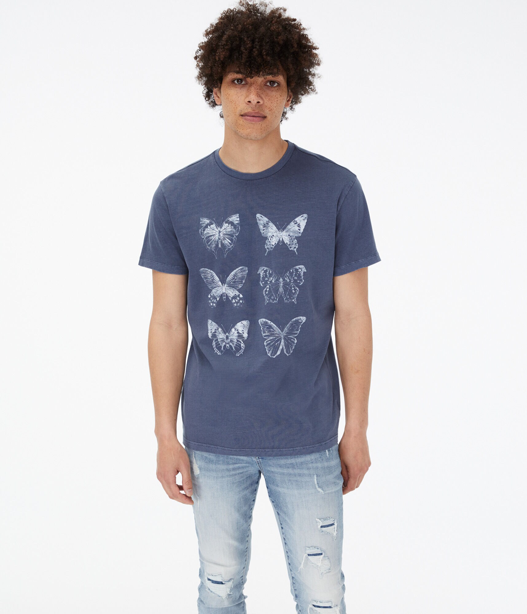 【NONCODE】(Unisex) Hex Butterfly Washing T-Shirt Six Butterflies Washed Graphic Tee
