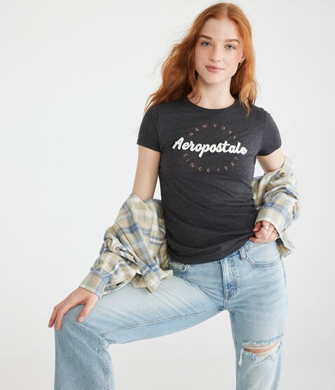 Aeropostale Script Appliqué Graphic Tee Aeropostale Script Appliqué Graphic Tee