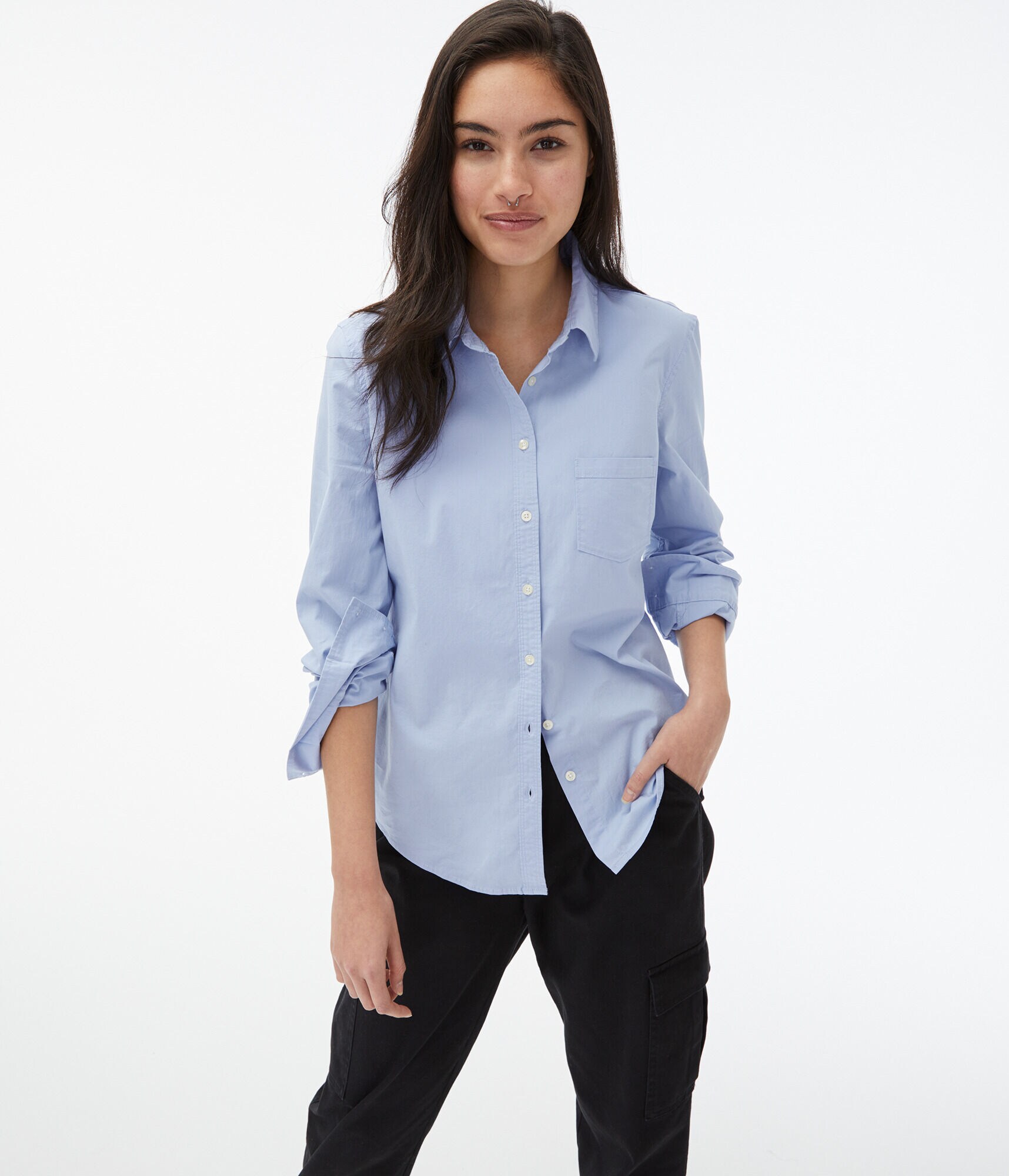 Long Sleeve Poplin Button-Down Shirt