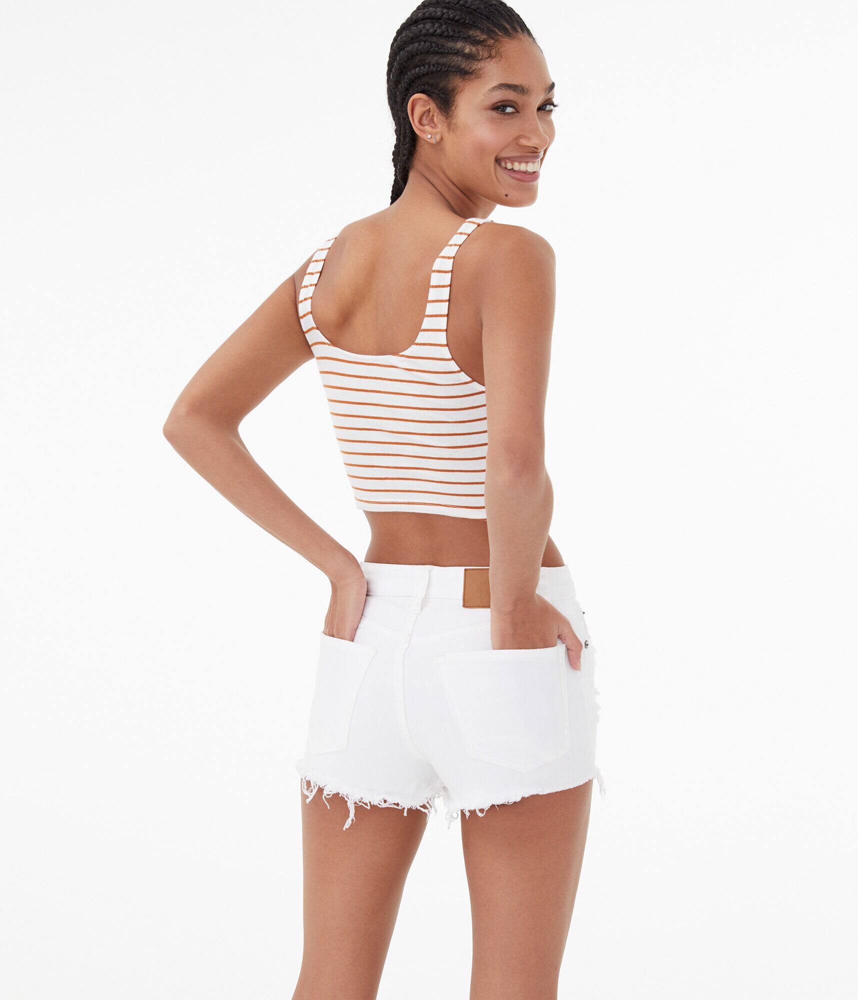 Striped Square-Neck Cropped Tank***