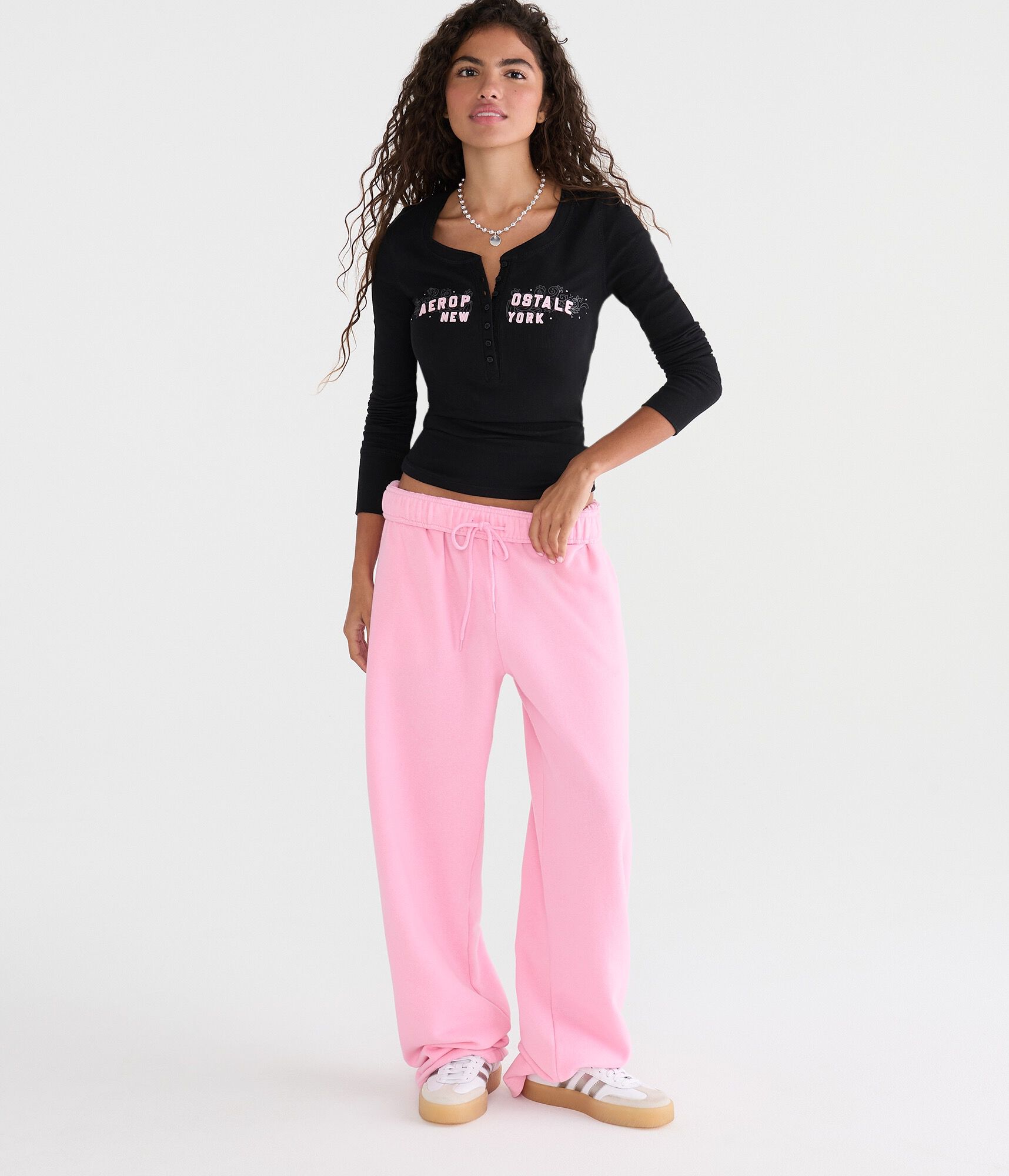 Long Sleeve Aeropostale Rhinestone Graphic Henley