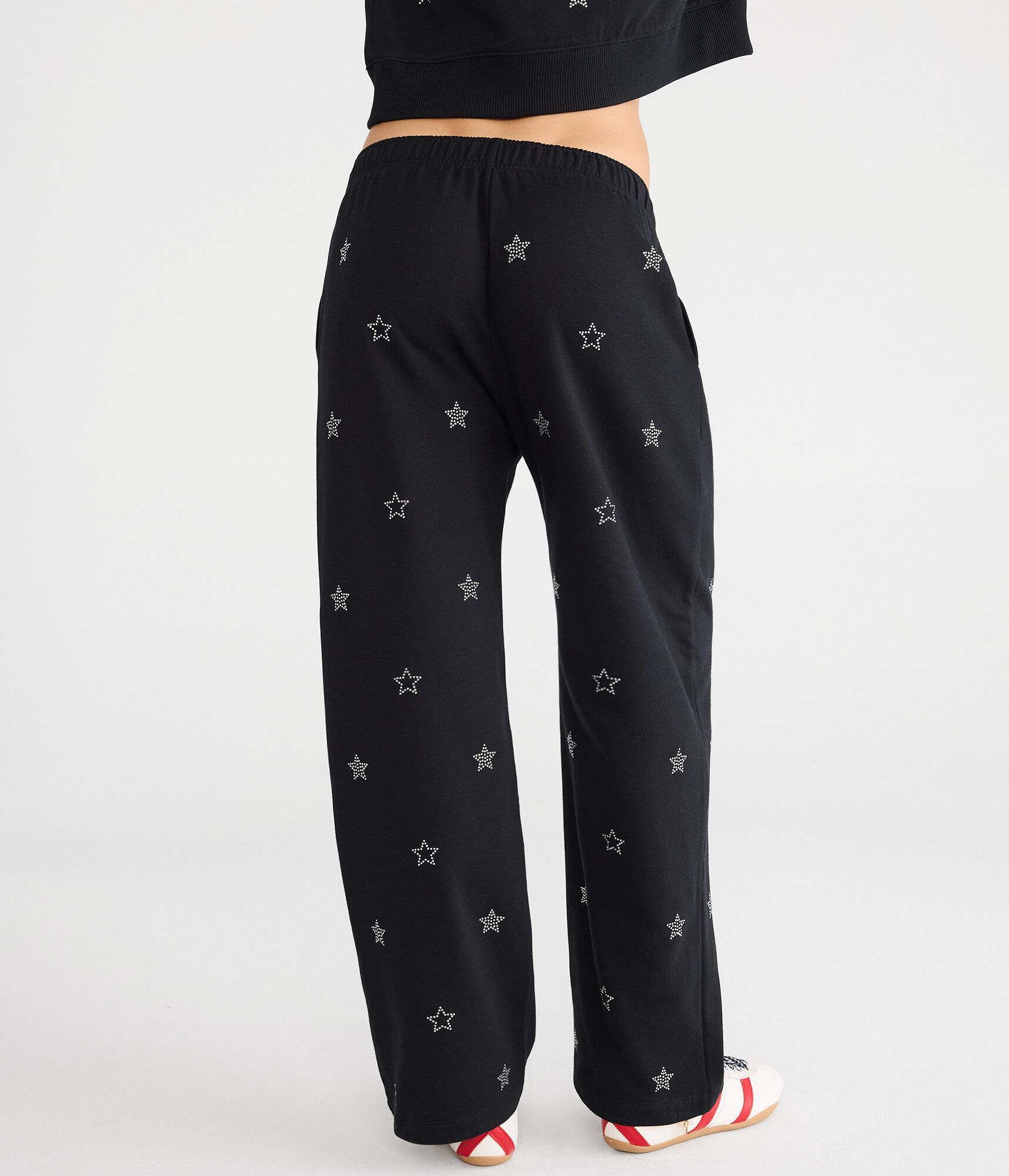 Cloud Soft Rhinestone Stars High-Waisted Wide Leg Sweatpants