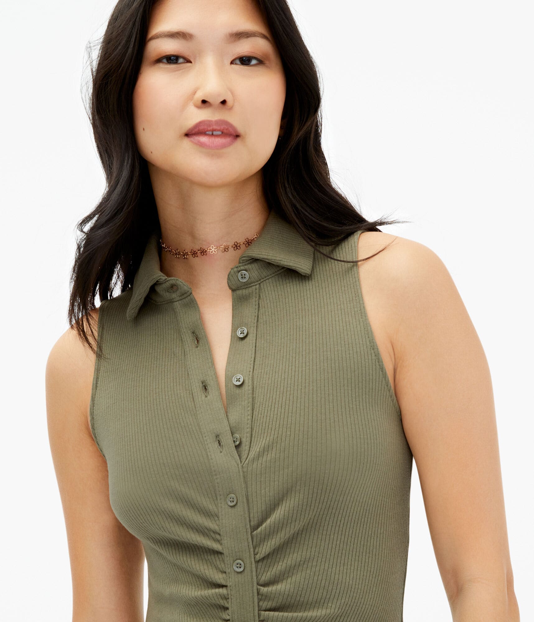 Solid V-Neck Sleeveless Polo Dress