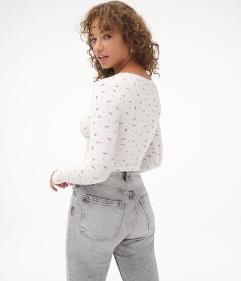 Long Sleeve Floral Crisscross Lace Crop Top