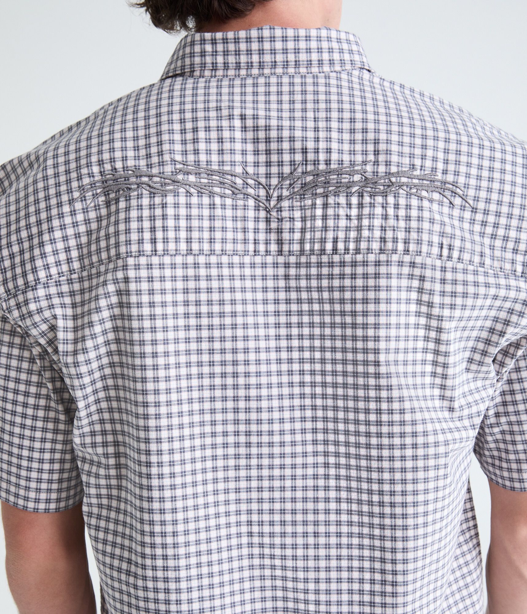 Barbed Wire Microplaid Boxy Shirt