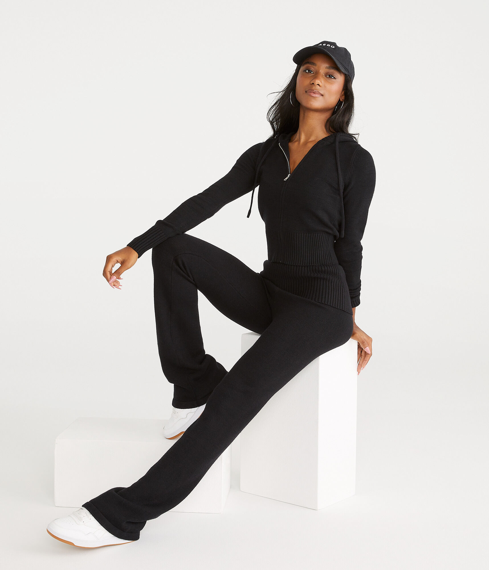 Solid Cropped Full-Zip Hooded Sweater