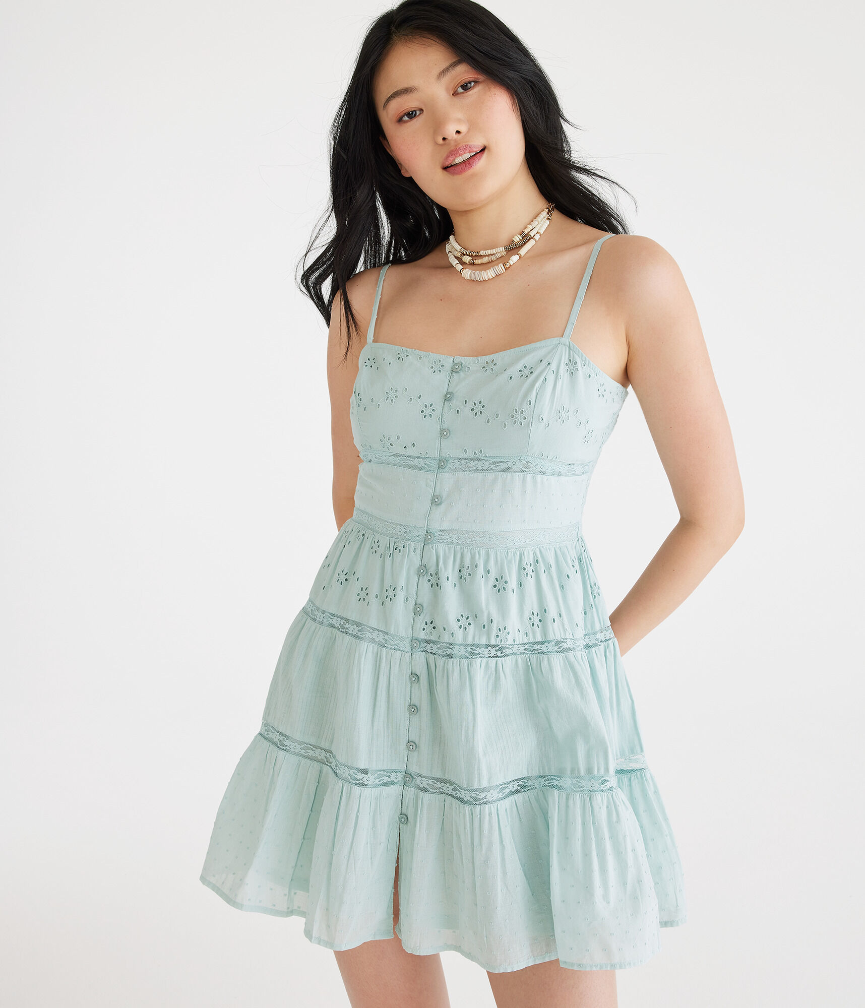 Solid Sweetheart Eyelet Fit & Flare Dress