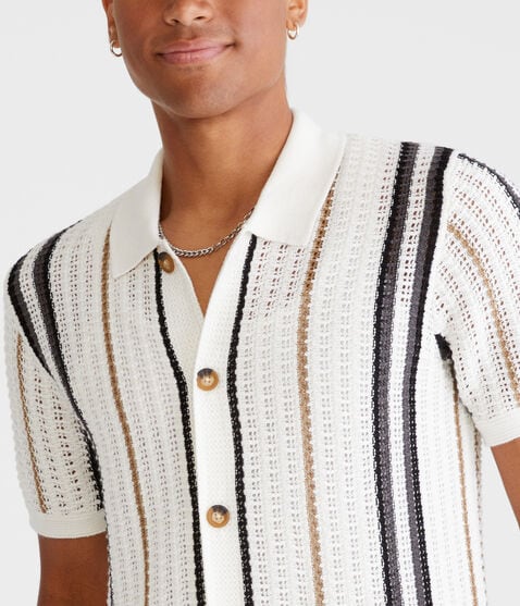 Striped Open-Knit Sweater Shirt Striped Open-Knit Sweater Shirt
