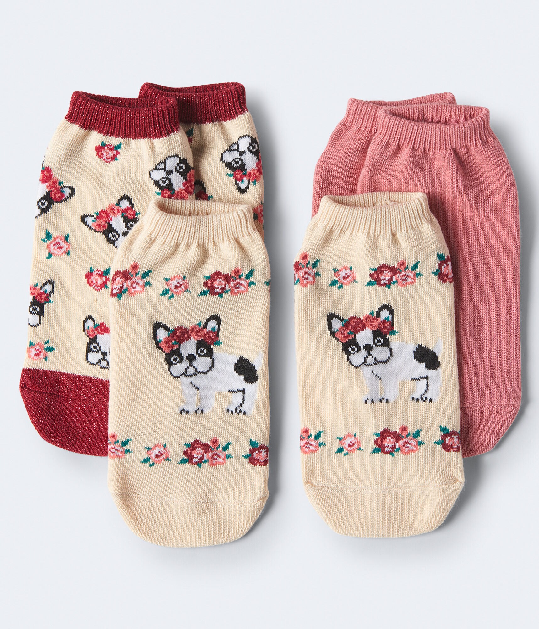 3-Pack French Bulldog &amp; Solid Ankle Socks