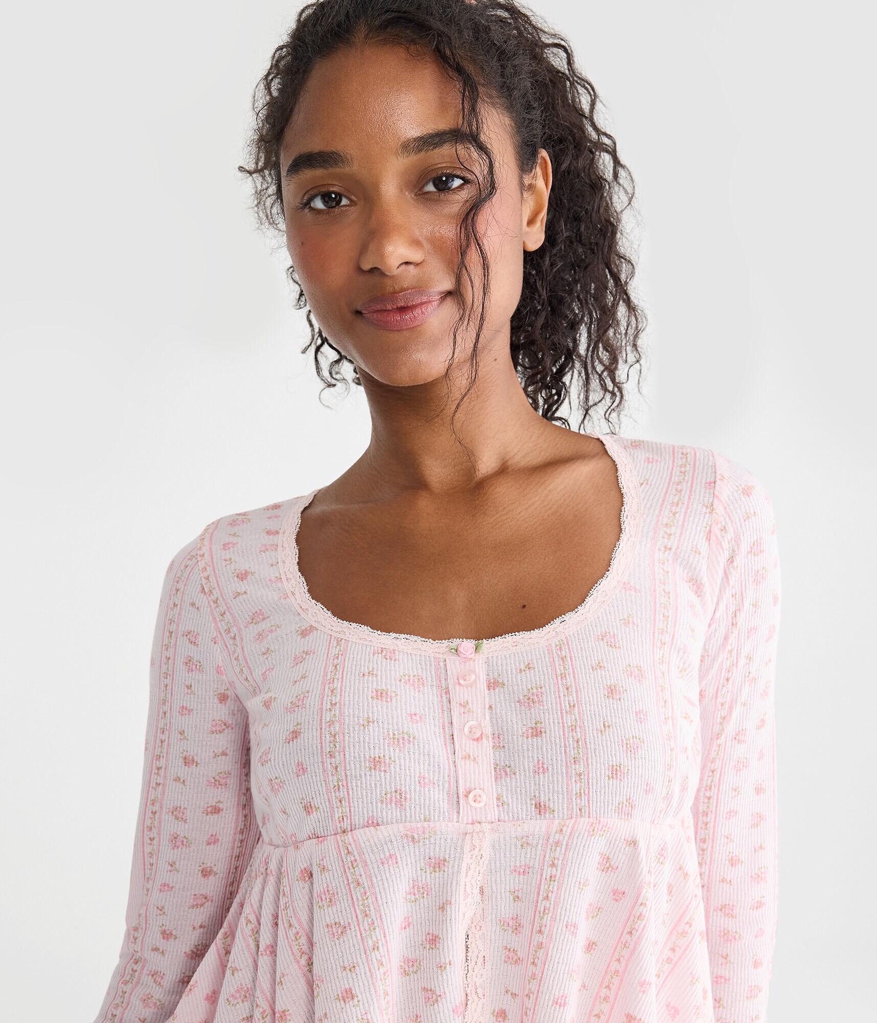 Long Sleeve Cropped Babydoll Sleep Tee