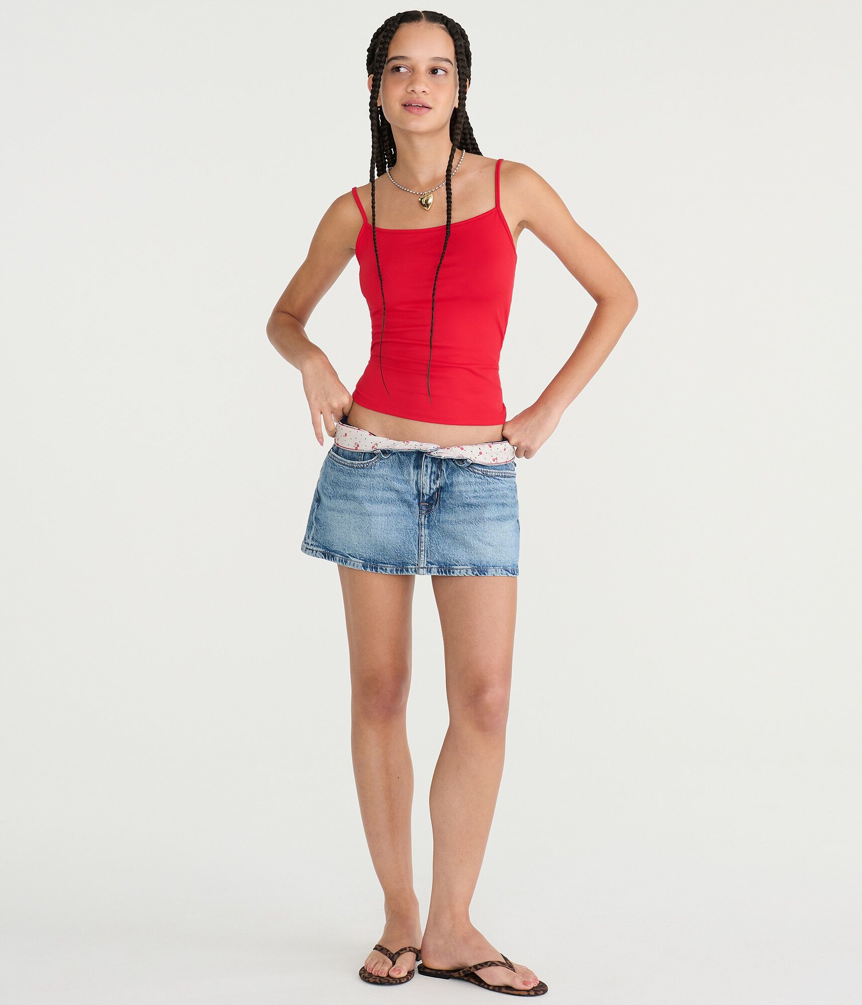 Cherry Waistband Low-Rise Denim Mini Skirt