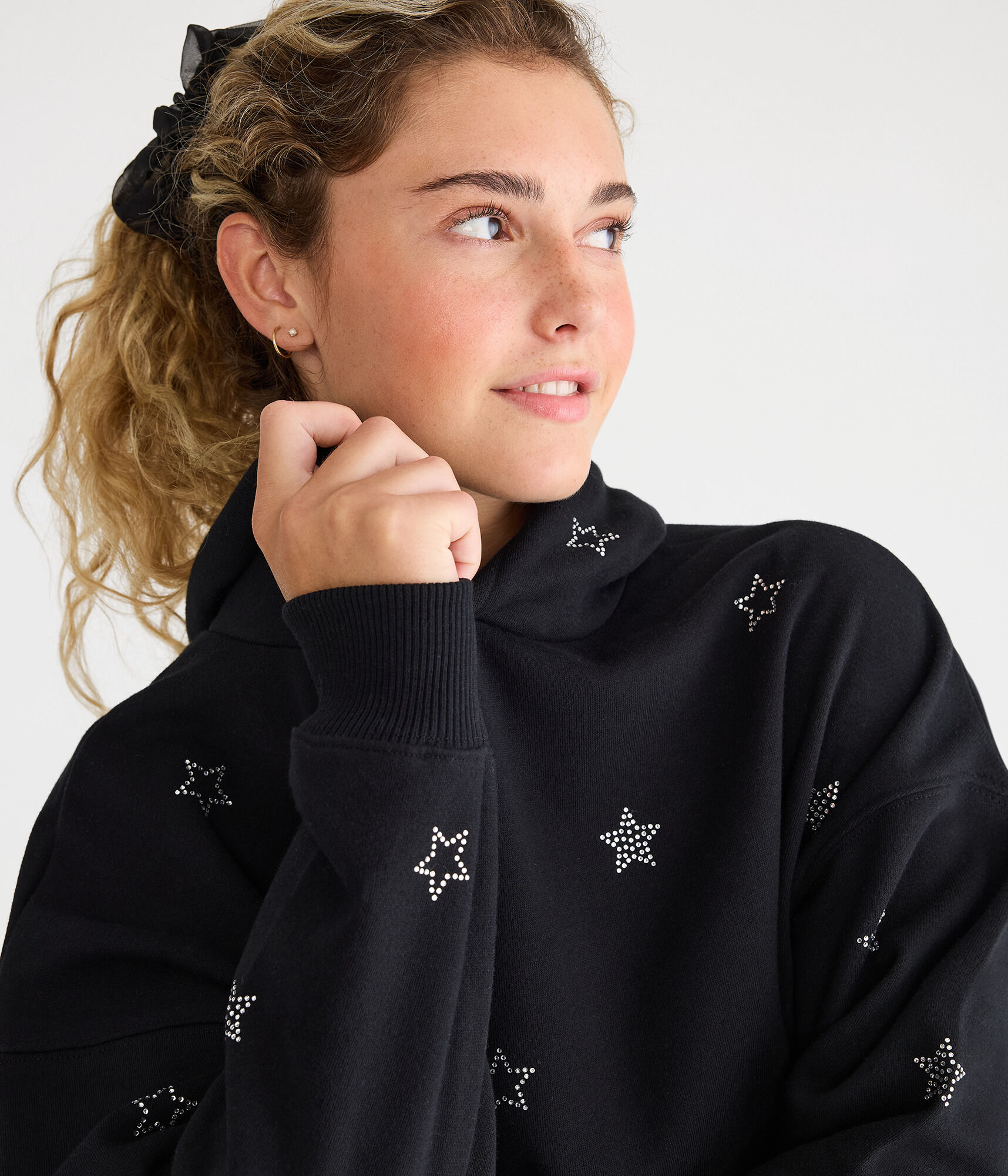 Cloud Soft Rhinestone Stars Pullover Hoodie
