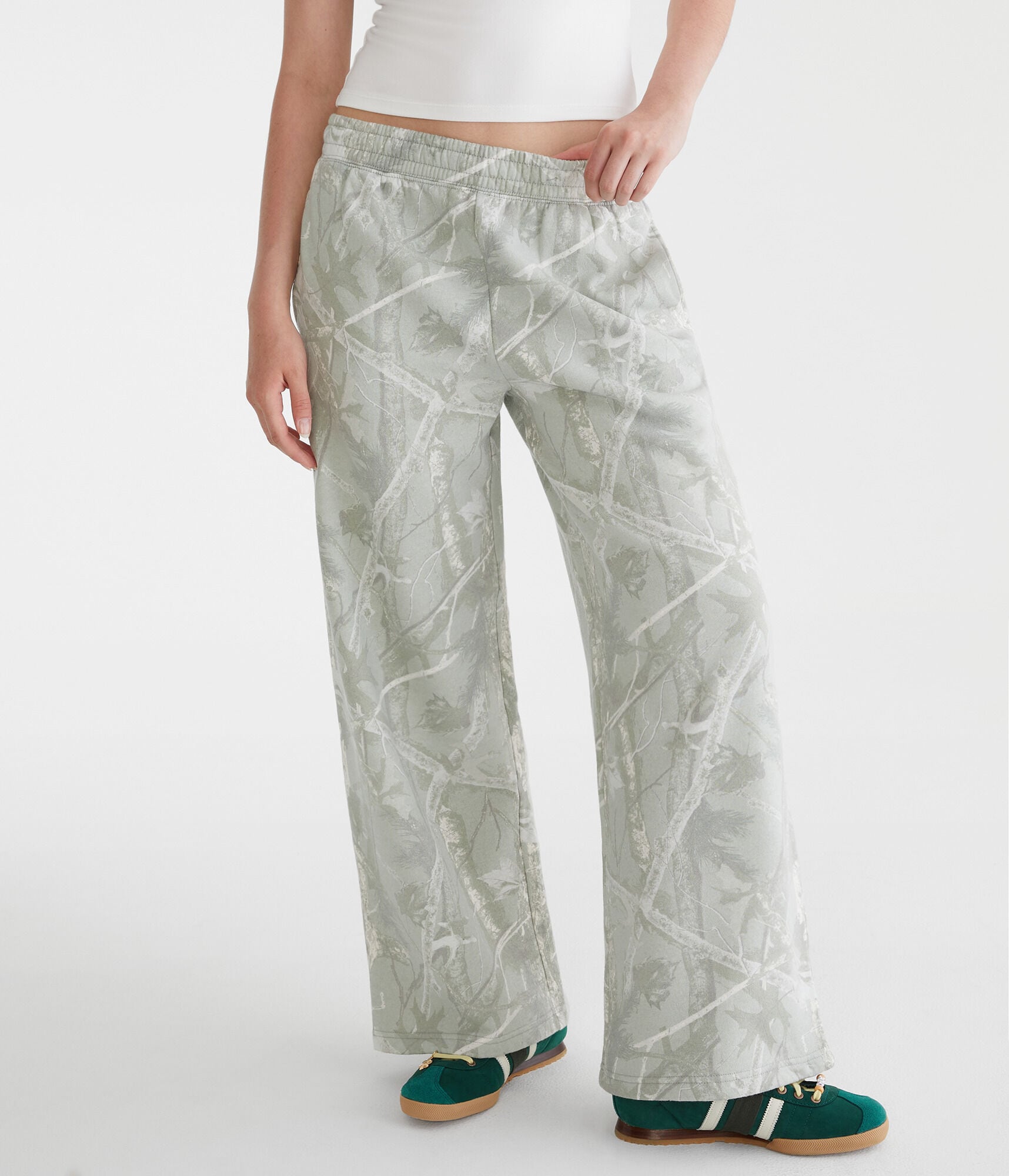 Forest Camo Mid-Rise Wide Leg Sweatpants