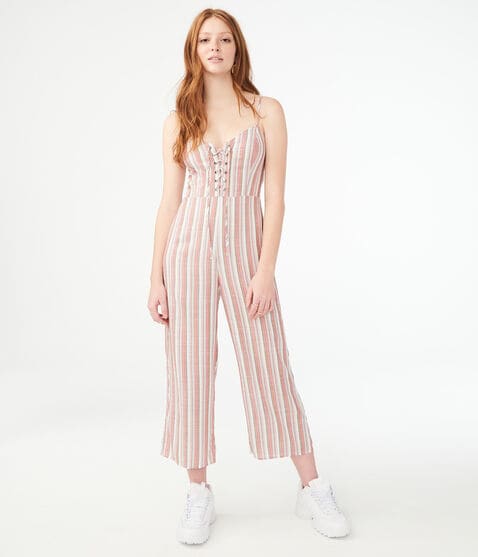 Striped Lace-Up Jumpsuit Striped Lace-Up Jumpsuit