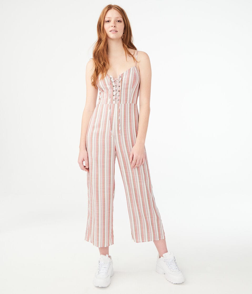 Striped Lace-Up Jumpsuit