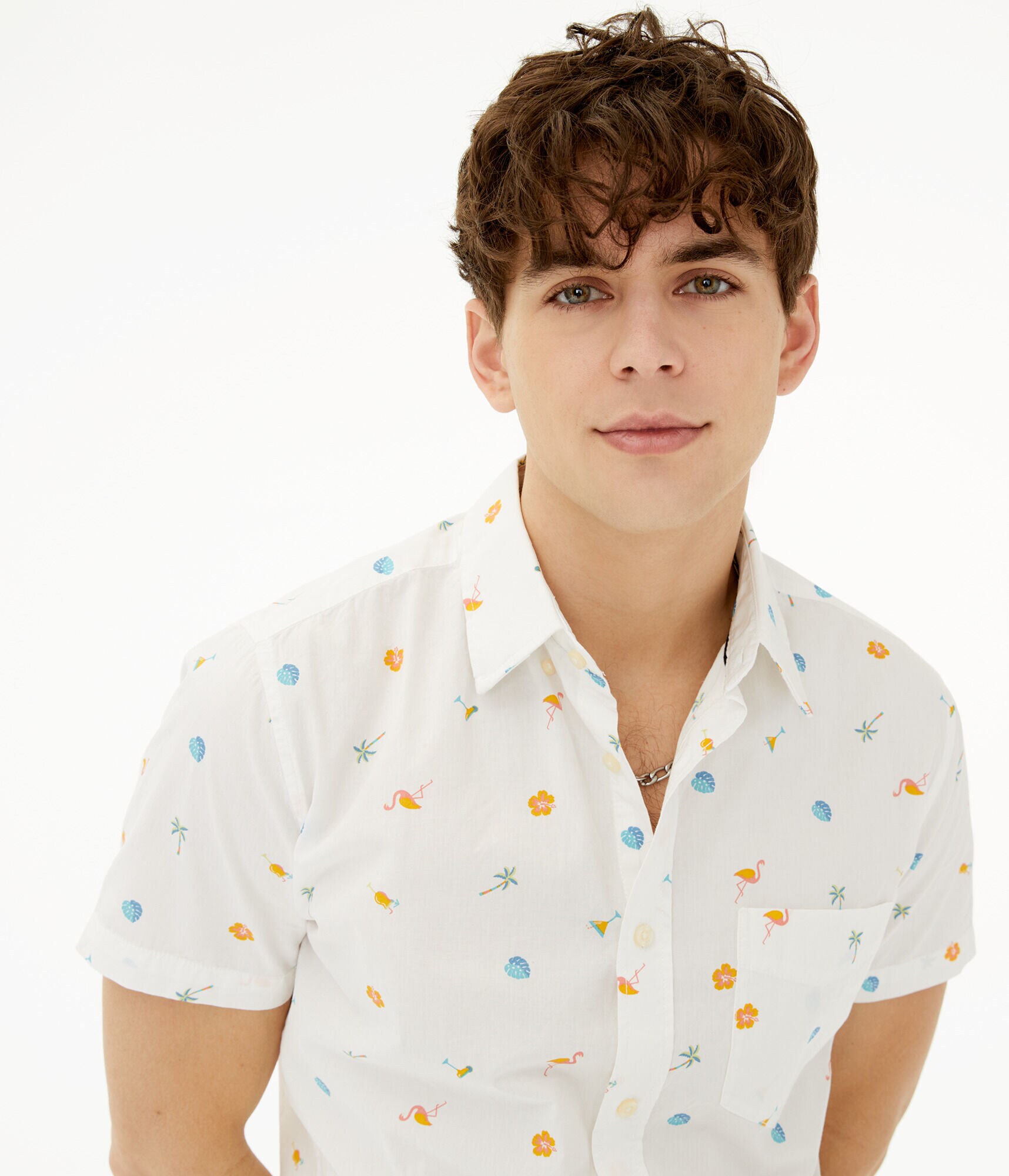 Tropical Icon Print Button-Down Shirt