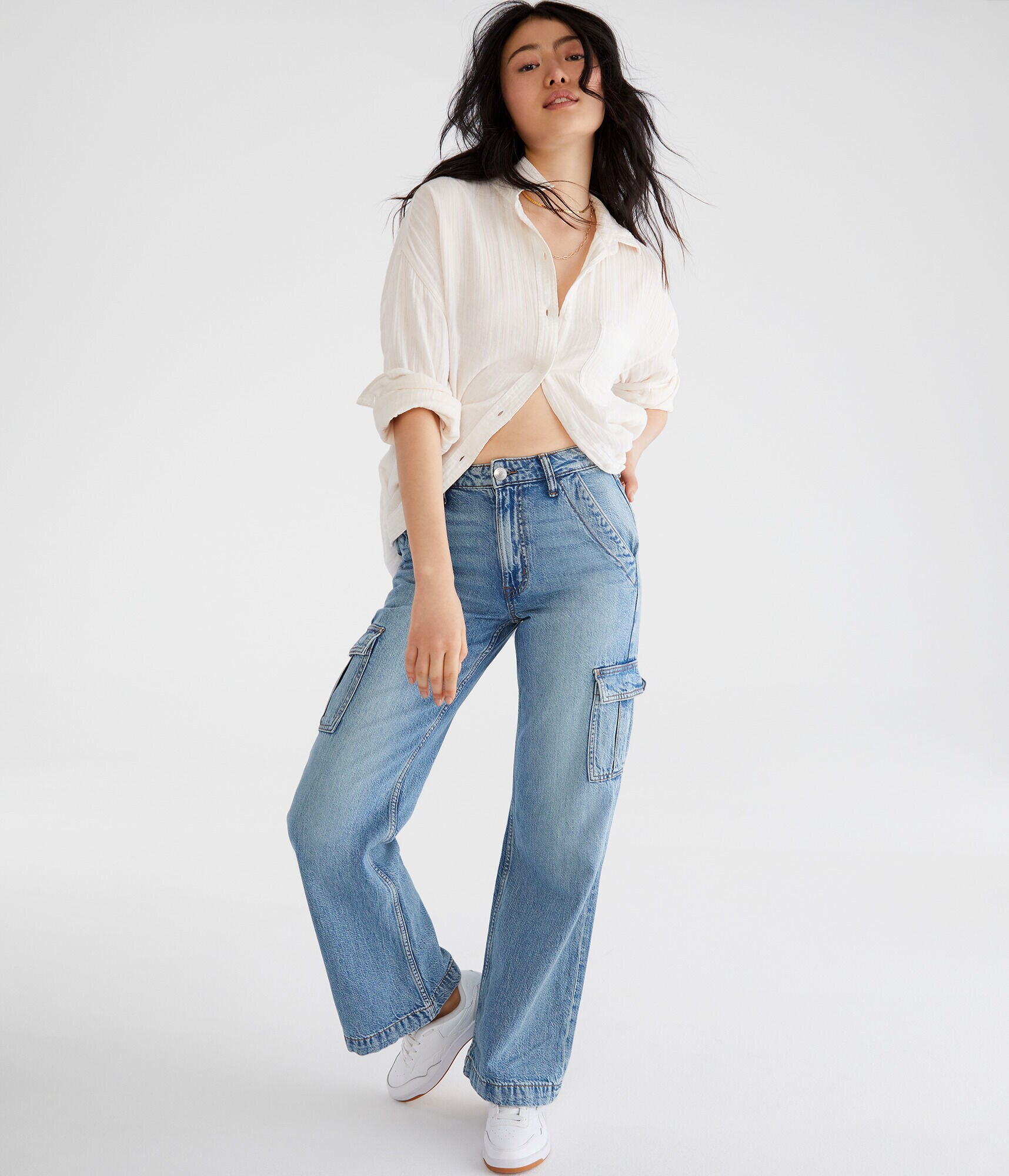 【Anyone more】Muscle Cargo Denim Wide Pants Generic Women's Baggy Jeans Y2K High Waisted Cargo Pants Boy
