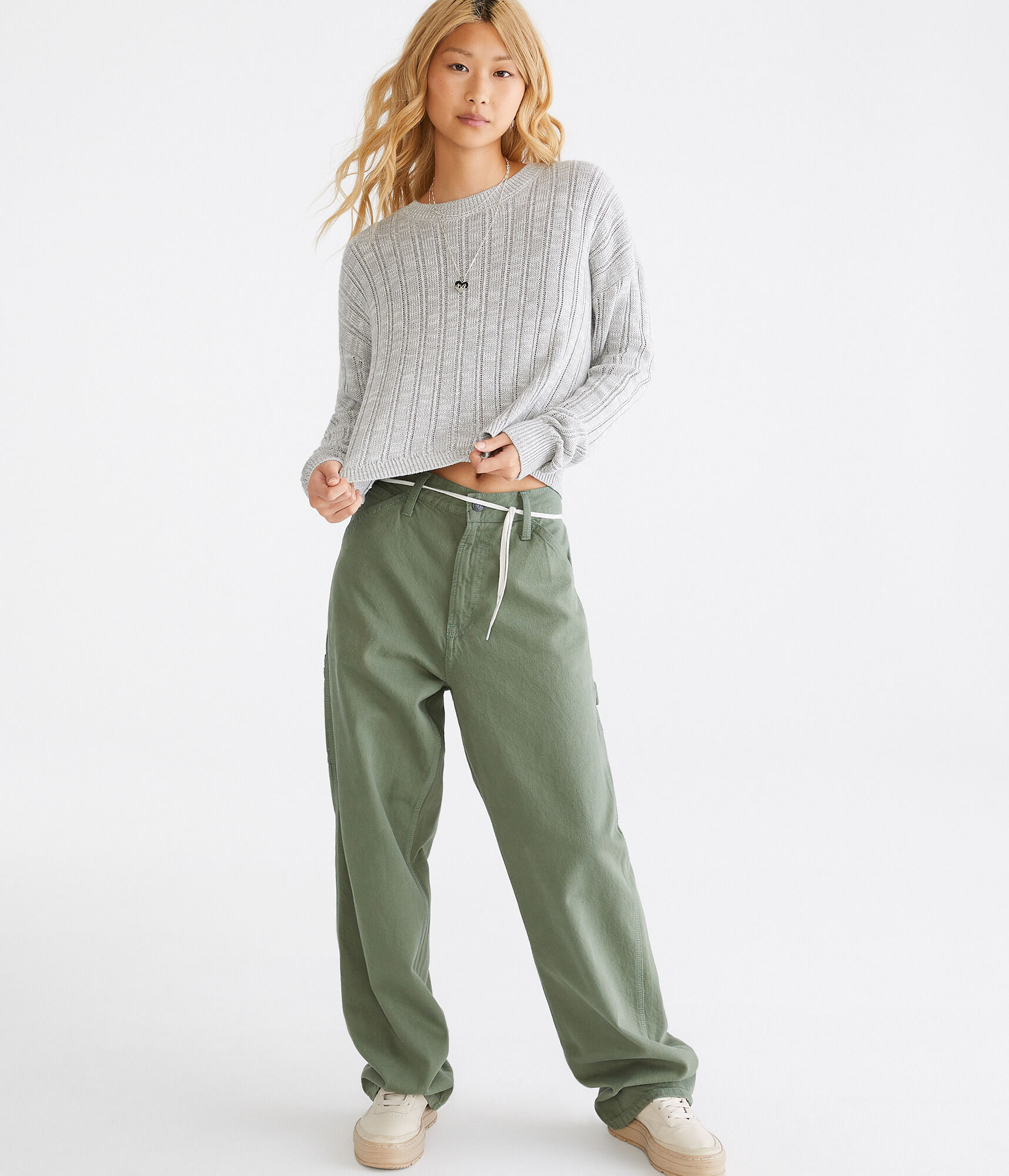Ribbed Cropped Crew Sweater