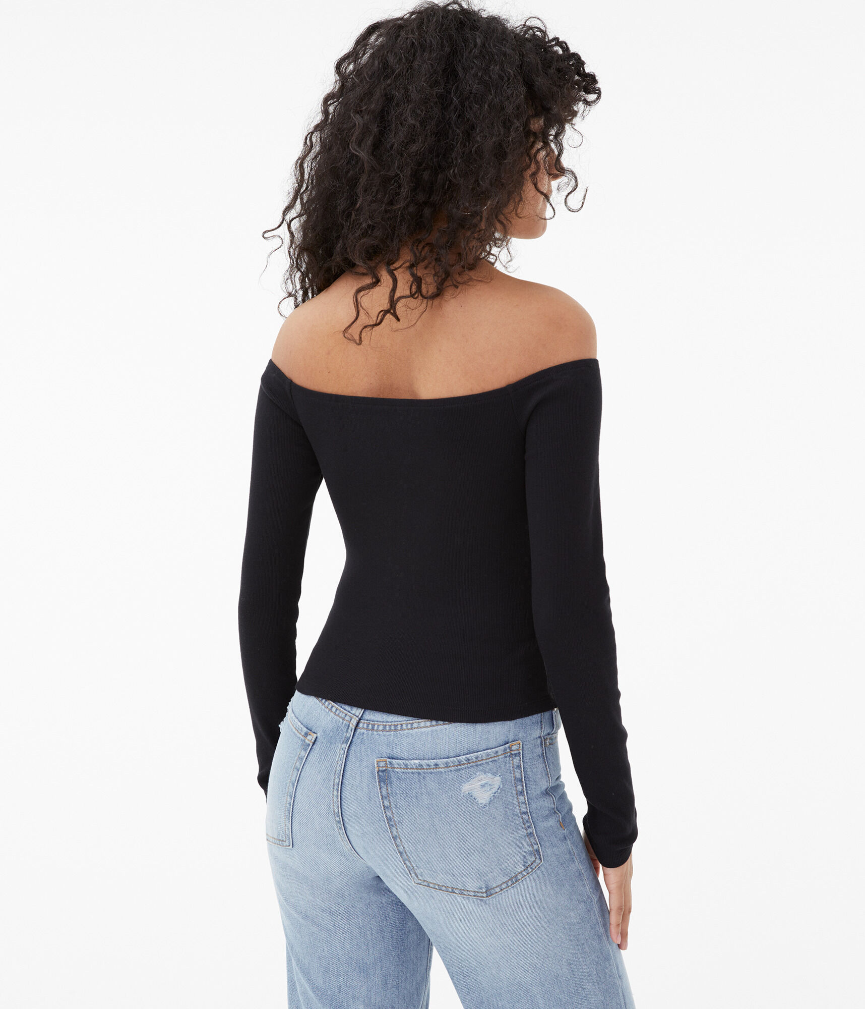 Long Sleeve 1/4-Zip Off-The-Shoulder Bodycon Top***