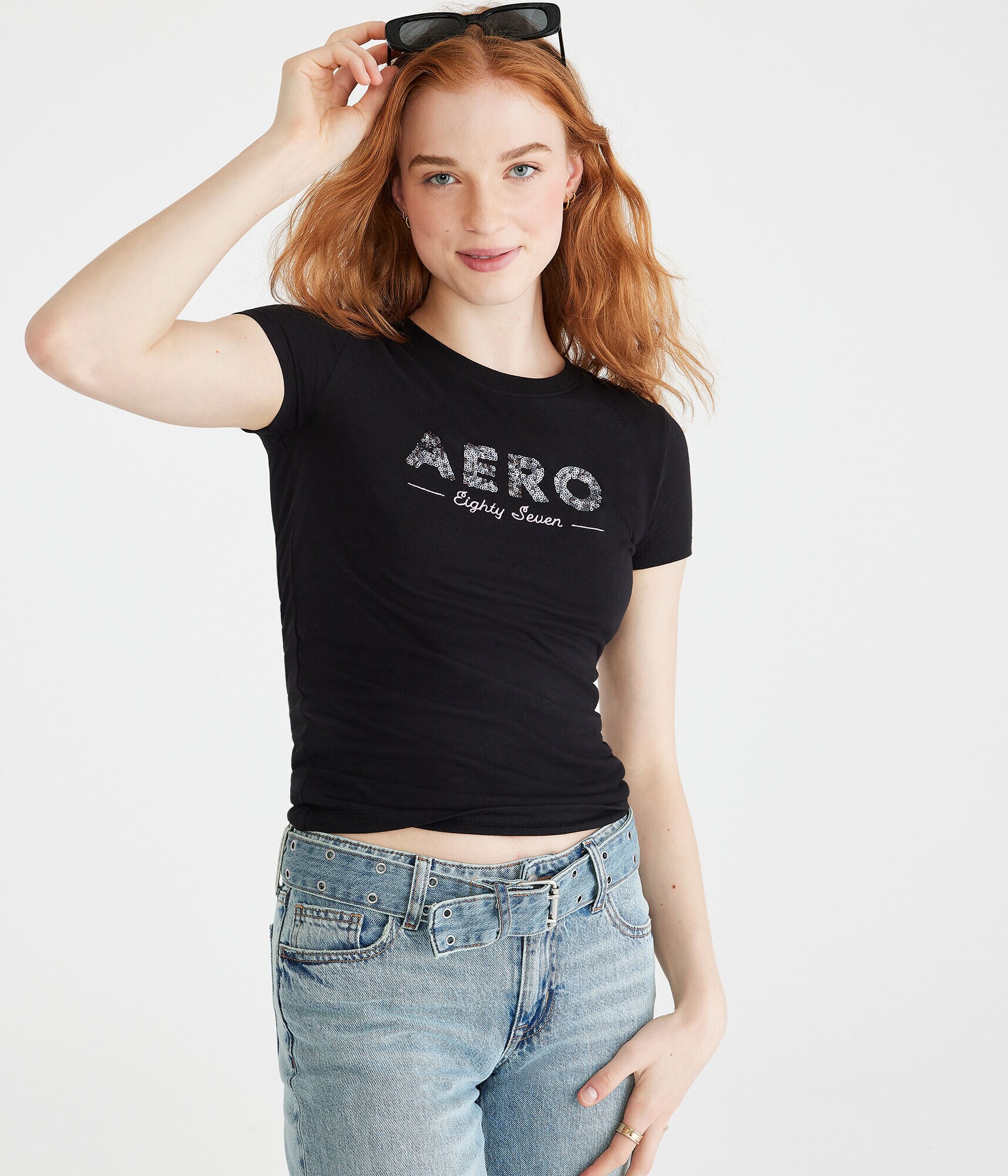 Aero Eighty Seven Sequin Graphic Tee